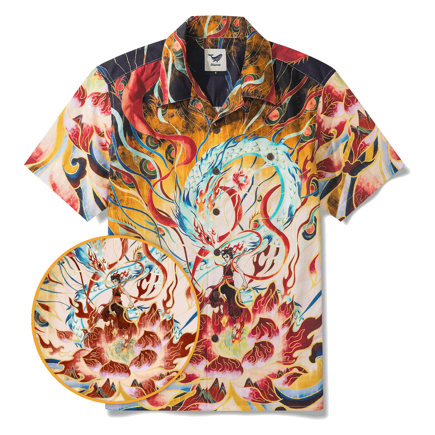 Men's Hawaiian Shirt Short Sleeve Camp Collar 100% Cotton Blue Aloha Nezha Conquers the Dragon King Eastern Legend By Huan huan