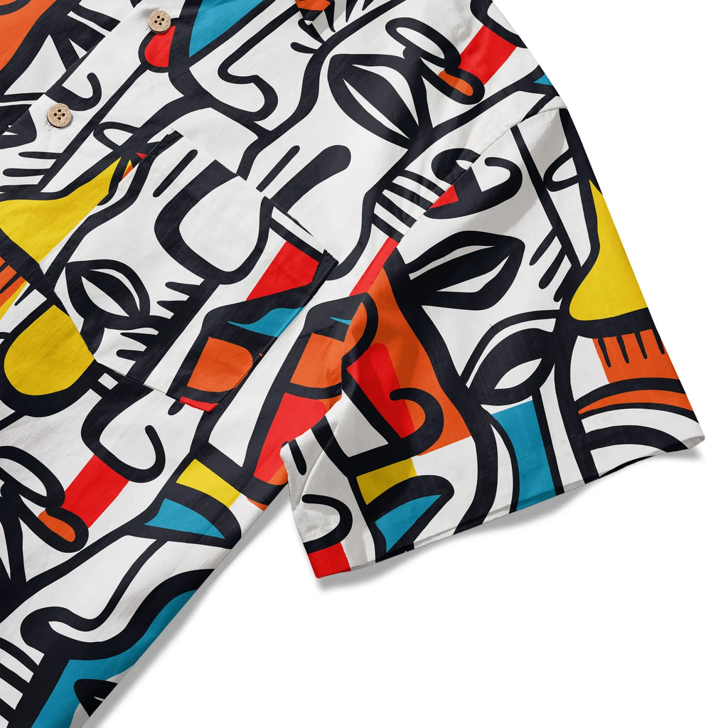 LeosWare® Men's Hawaiian Shirt Short Sleeve Button-up 100% Cotton Aloha Face Paint Palette By Ann