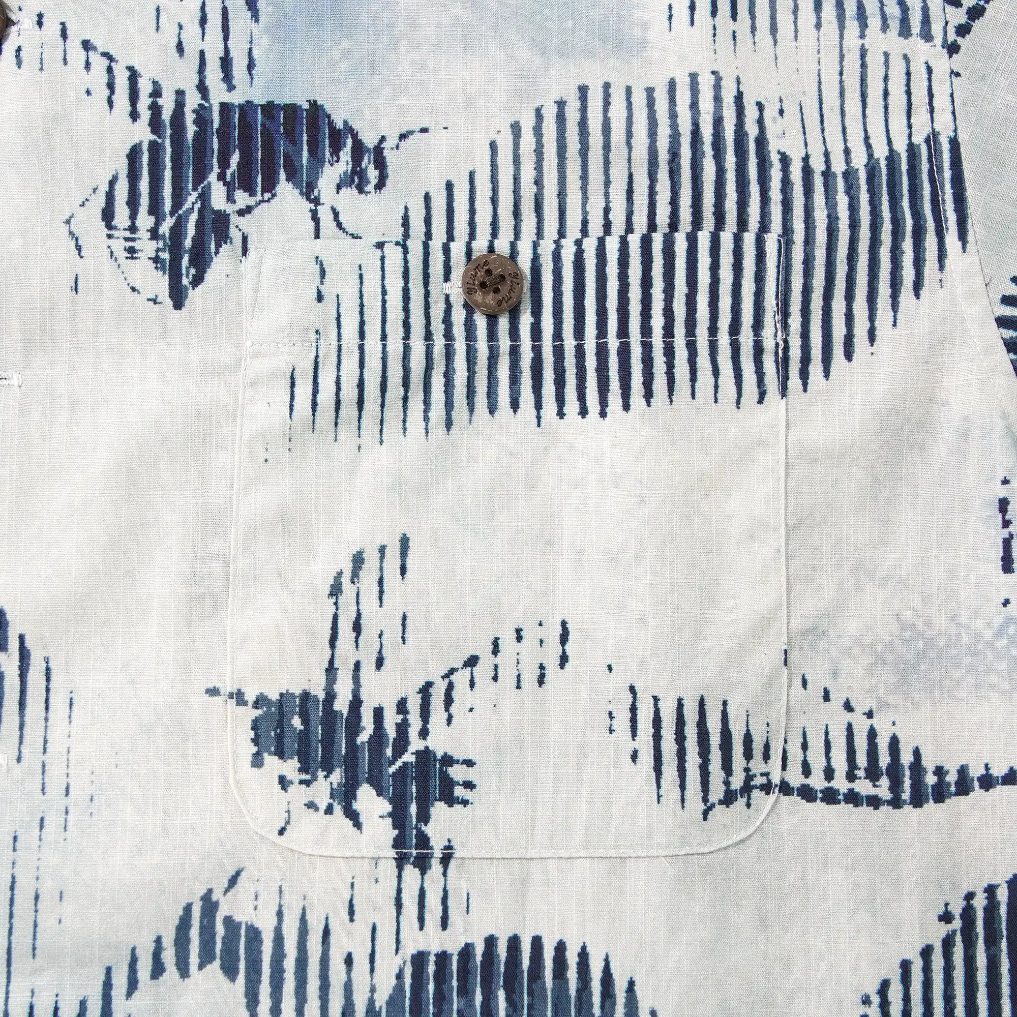 Bee Floral Men's Hawaiian Shirt Short Sleeve Camp Collar 100% Cotton Blue Aloha Floral Whispers In Halftone By Yeti