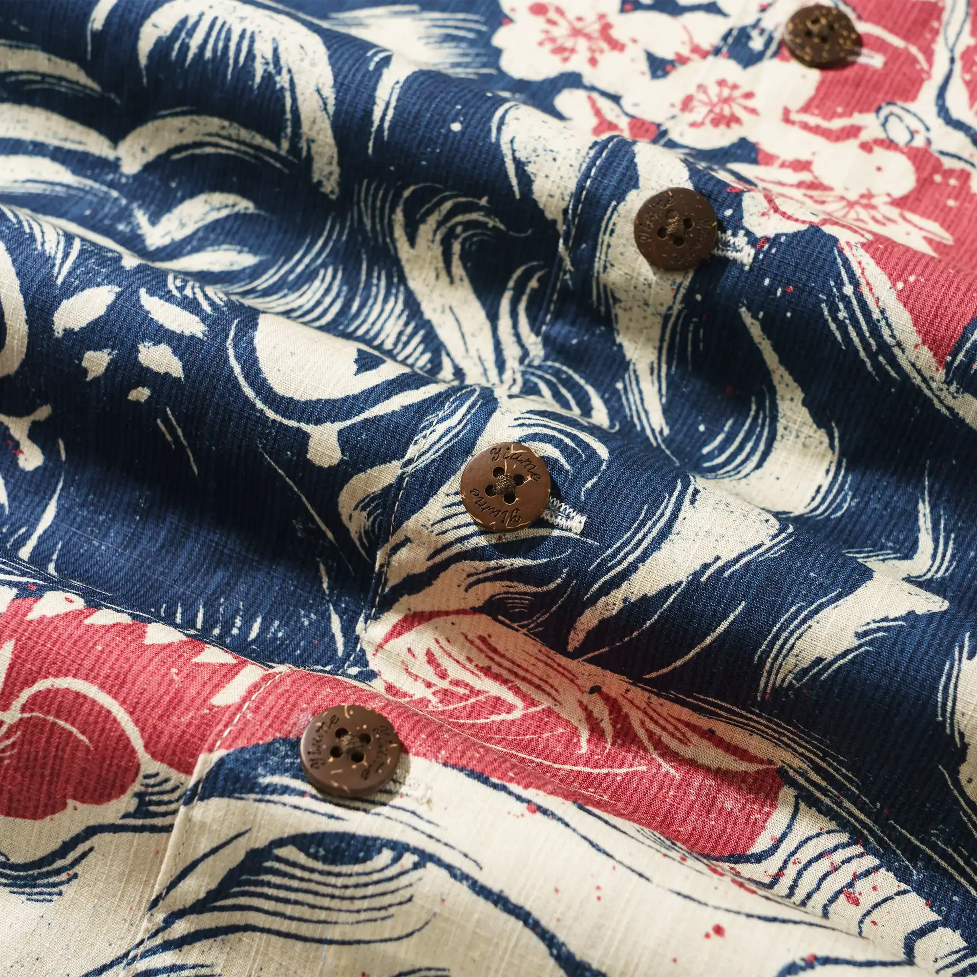 Men's Hawaiian Shirt Short Sleeve Camp Collar 100% Cotton Red Aloha Crimson Sakura Roar By The Happy Hoopoe