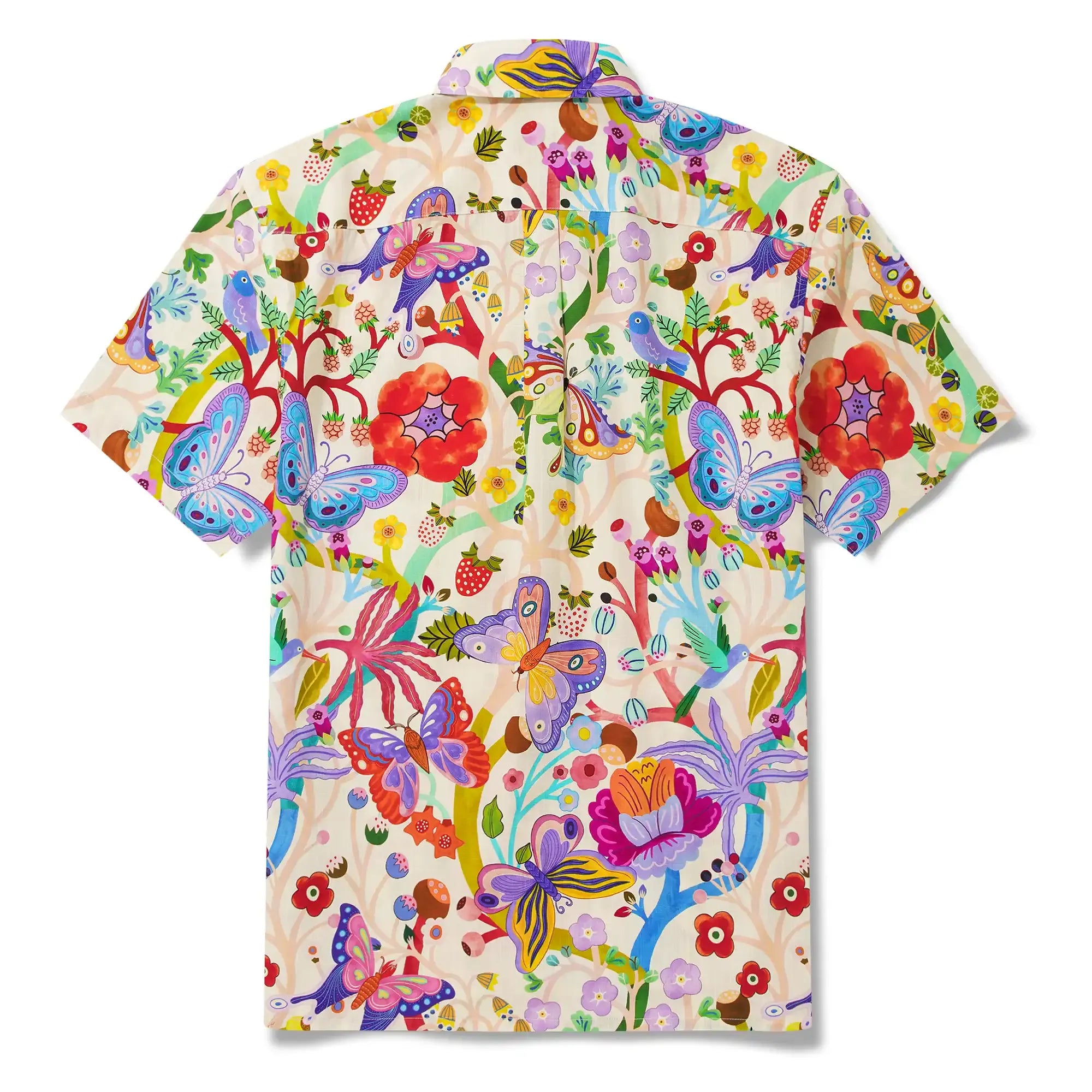 Men's Hawaiian Shirt Short Sleeve Button-down 100% Cotton Blue Aloha Butterfly Whispers By Huan huan