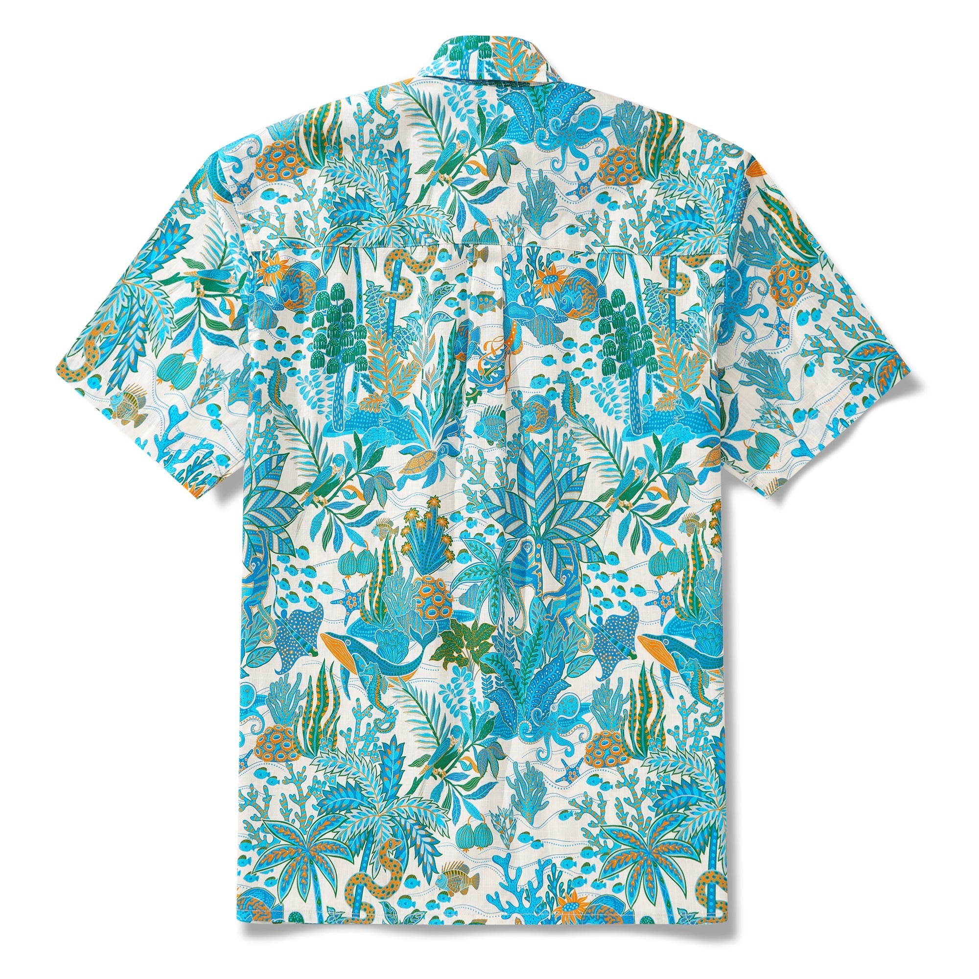 Men's Hawaiian Shirt Short Sleeve Button-down 100% Cotton Blue Aloha Fantasy Paradise By Huan huan