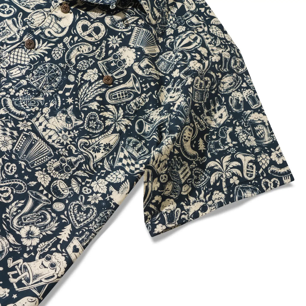 Men's Hawaiian Shirt Short Sleeve Camp Collar 100% Cotton Blue Aloha Vintage Beer Festival Cheer - Blue By Cigar