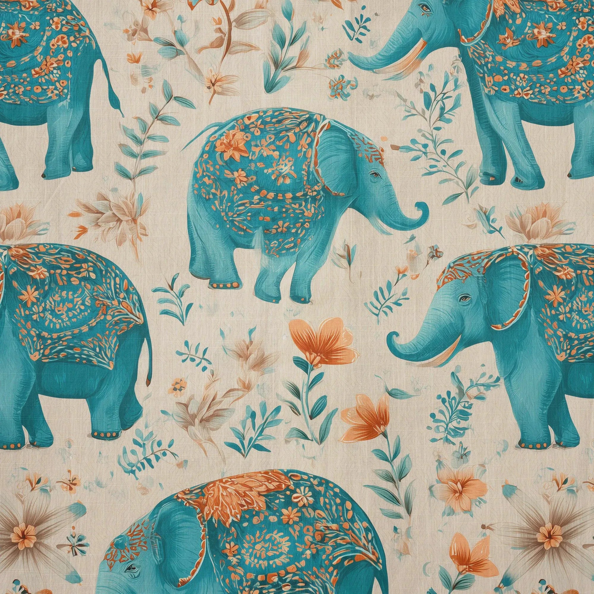Elephant LeosWare® Men's Hawaiian Shirt Short Sleeve Button-up 100% Cotton Beige Aloha Blue Elephant Blossoms By Ann