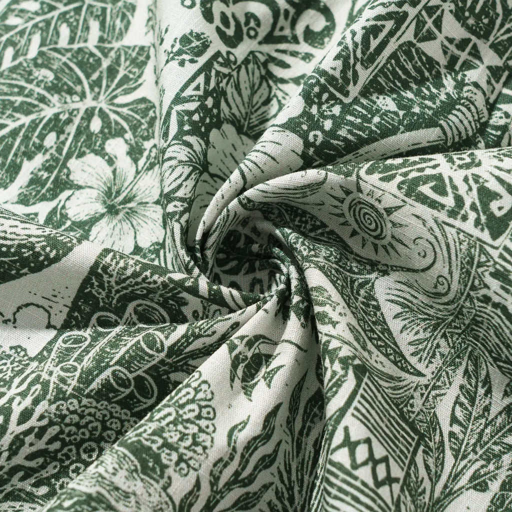 Men's Hawaiian Shirt Short Sleeve Button-down 100% Cotton Green Aloha Tiki Isle Archive - Sage green By Cigar