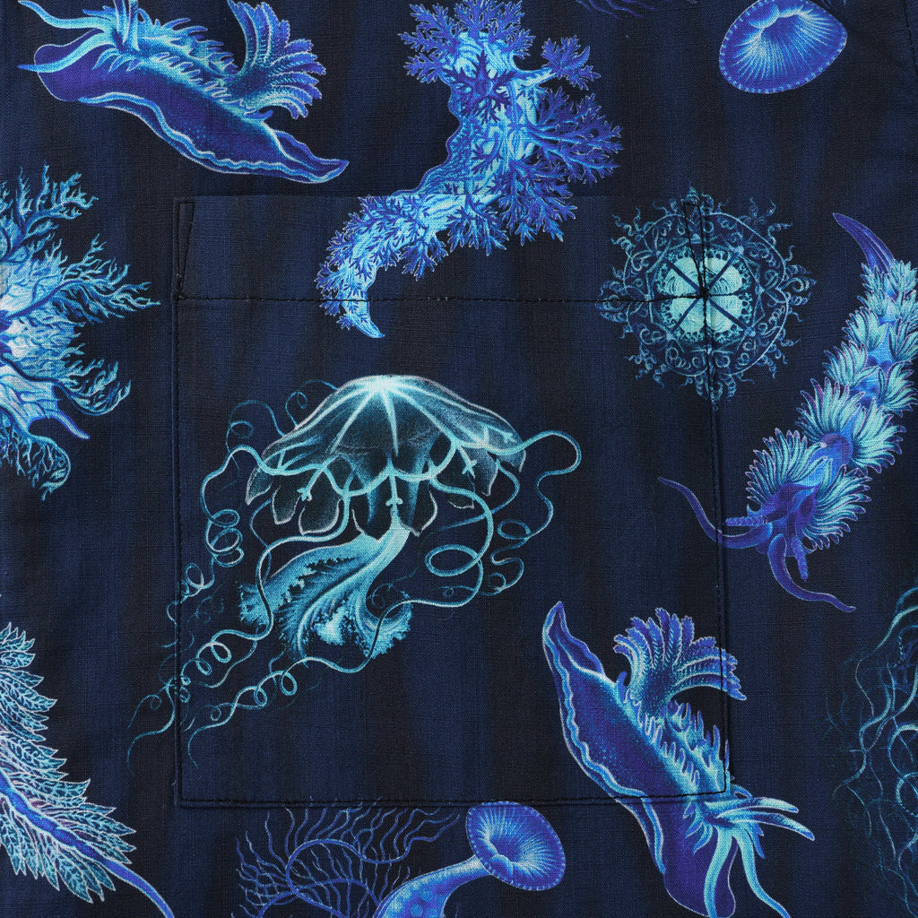 Symphony of the Deep Blue 100% Cotton Men's Short Sleeve Button-down Shirt Blue Aloha Hawaiian By Susie