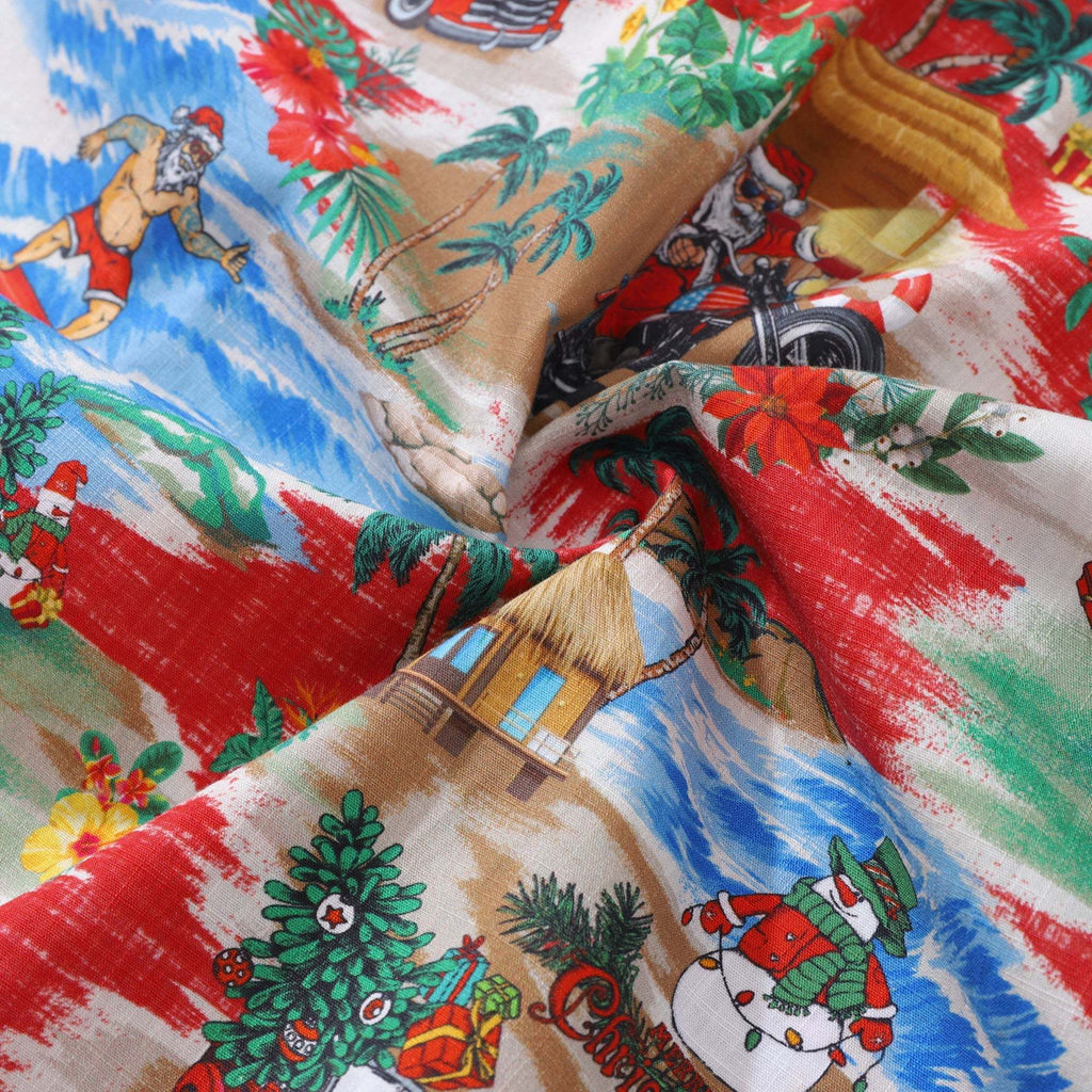 Christmas Santa's Wild Rides: Harley and Surf Men's Button-down Shirt 100% Cotton Santa Claus On A Harley By Amy