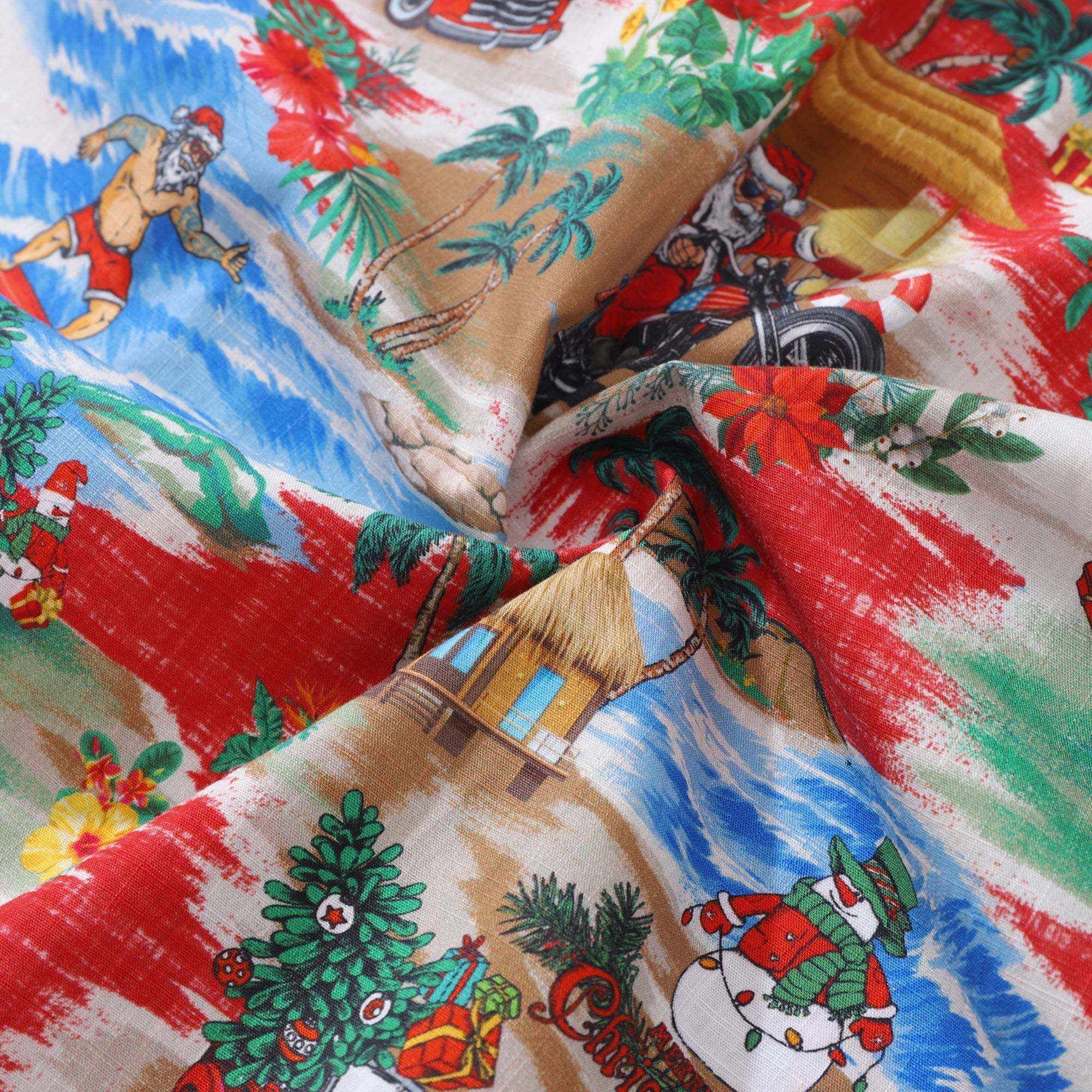 Christmas Santa's Wild Rides: Harley and Surf Men's Button-down Shirt 100% Cotton Santa Claus On A Harley By Amy