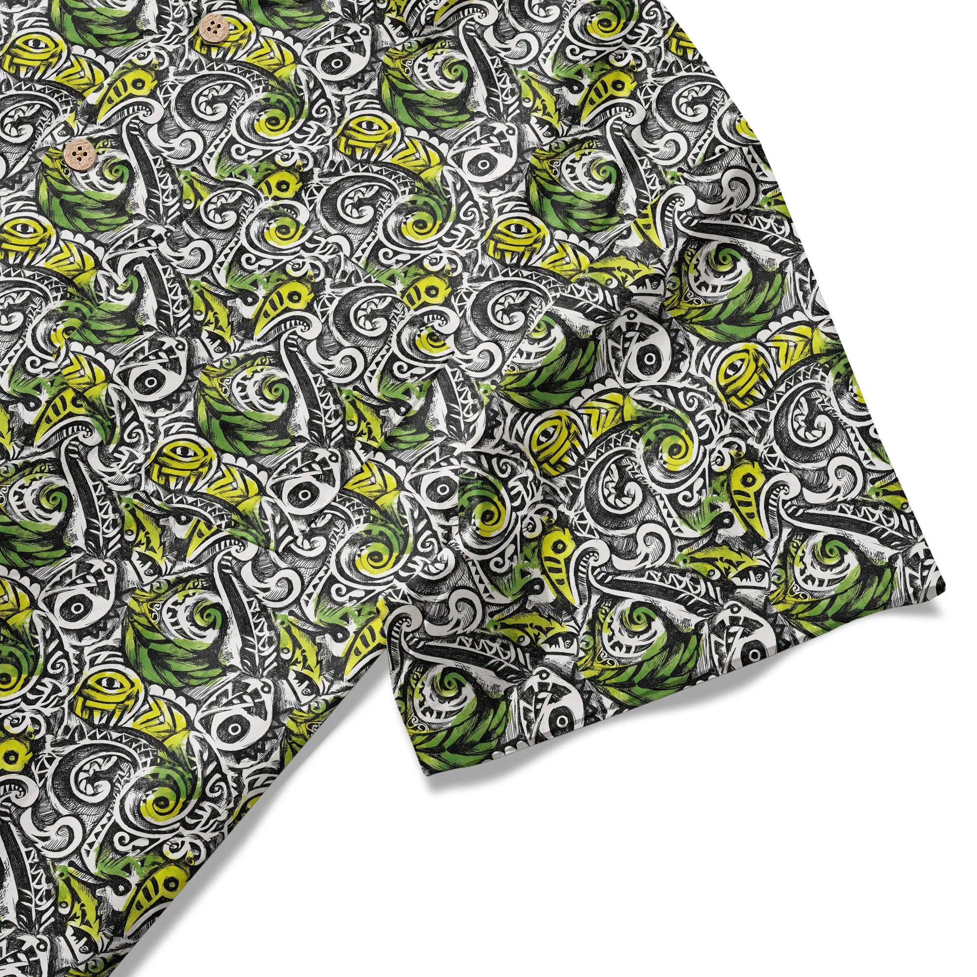 LeosWare® Men's Hawaiian Shirt Short Sleeve Button-up 100% Cotton Black Aloha Polynesian Totem By Ann