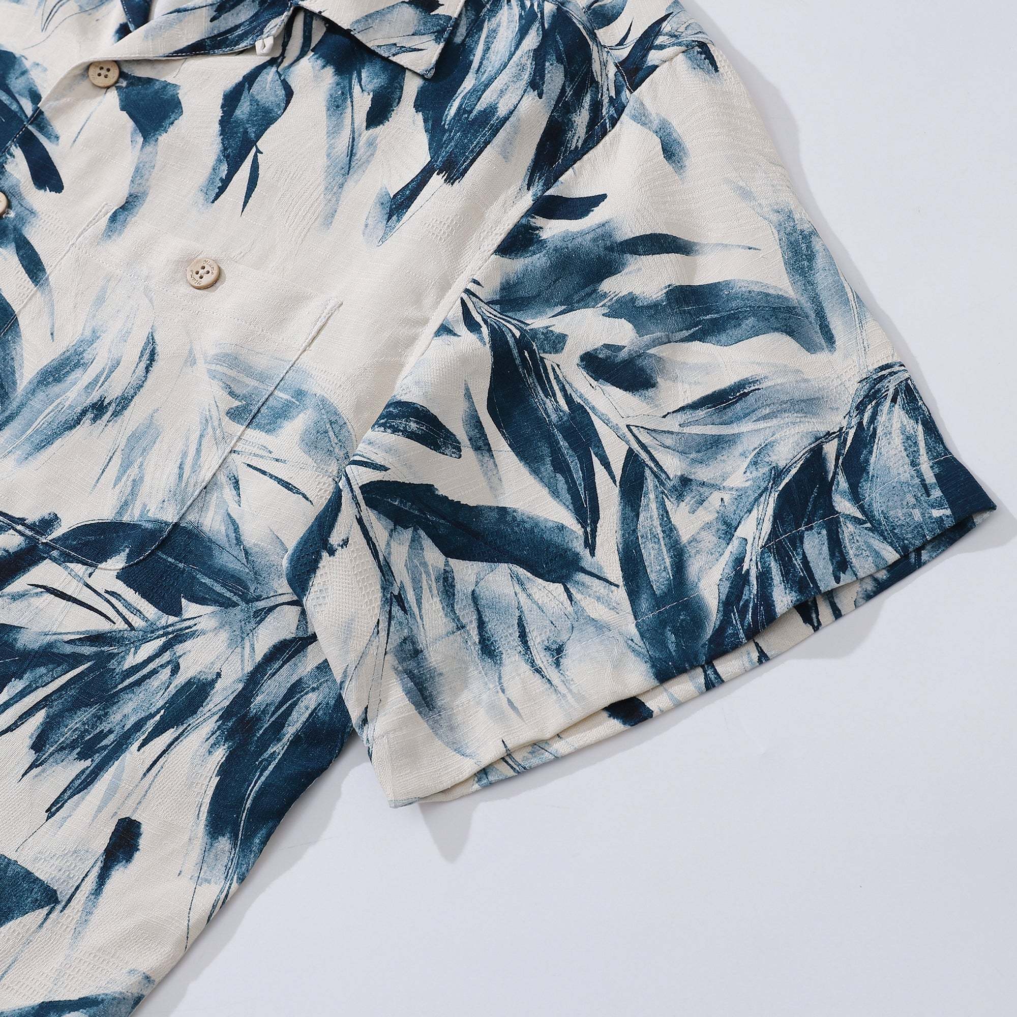 Men's 100%Silk Hawaiian Shirt Painting Bamboo Leaves Print Camp collar Short Sleeve Aloha Shirt By Amy