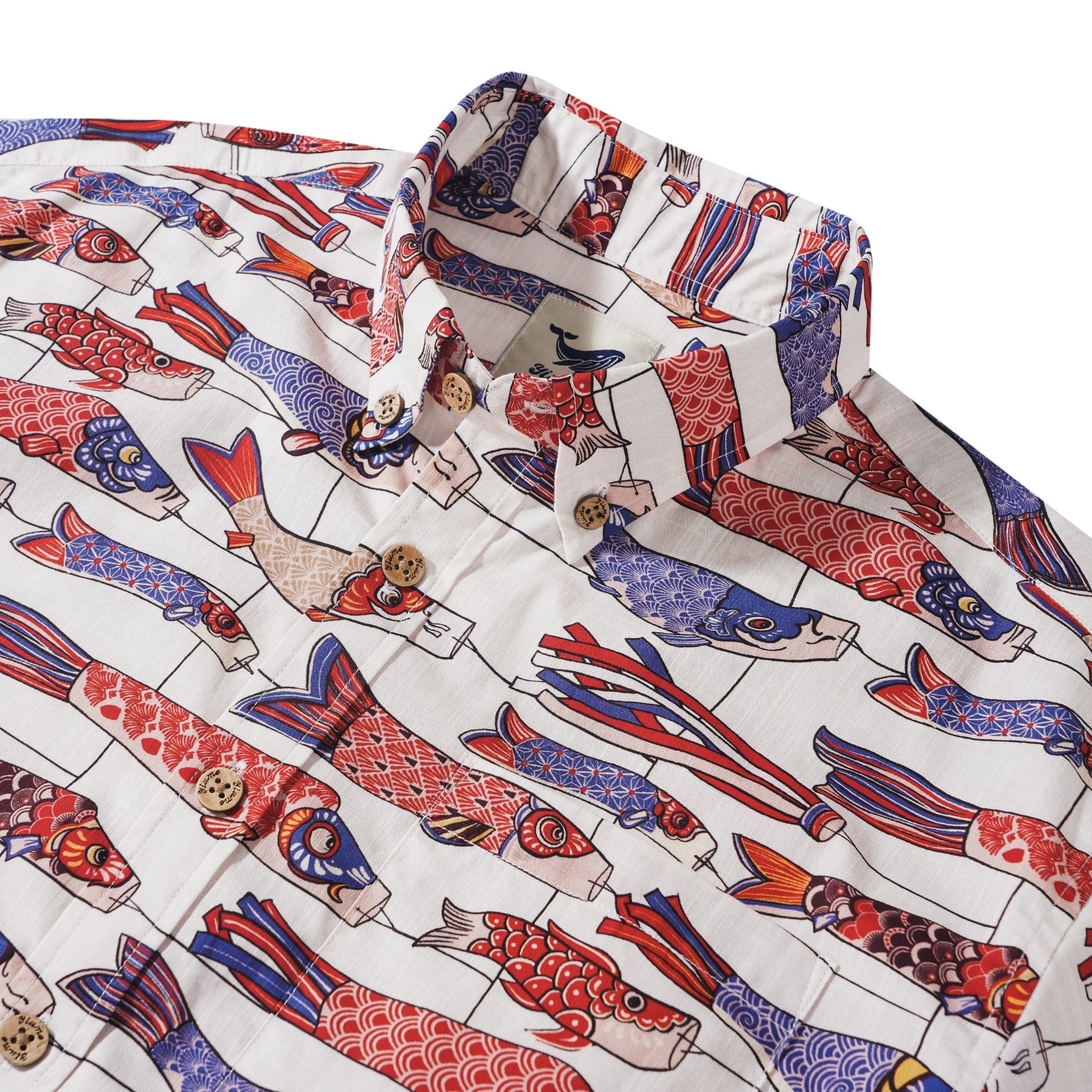 Men's Hawaiian Shirt Short Sleeve Button-down 100% Cotton Beige Aloha Koi in the Wind By DUDU