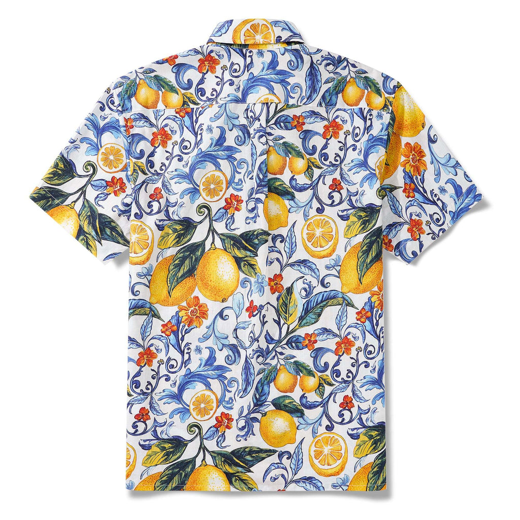 Men's Vintage Blue Hawaiian Shirt Sicily Lemon Shirt Short Sleeve Button-down Tropical Shirt By Mo
