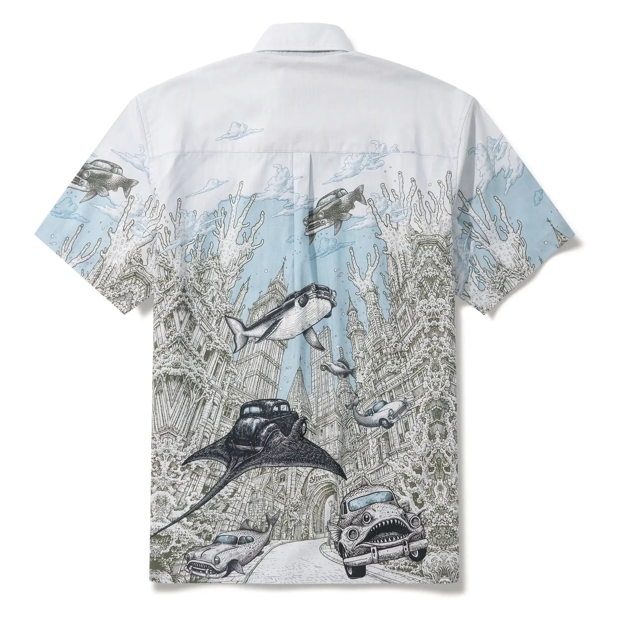 Men's Hawaiian Shirt Short Sleeve Button-down 100% Cotton Blue Aloha Atlantis Coral Cruisers By Cigar