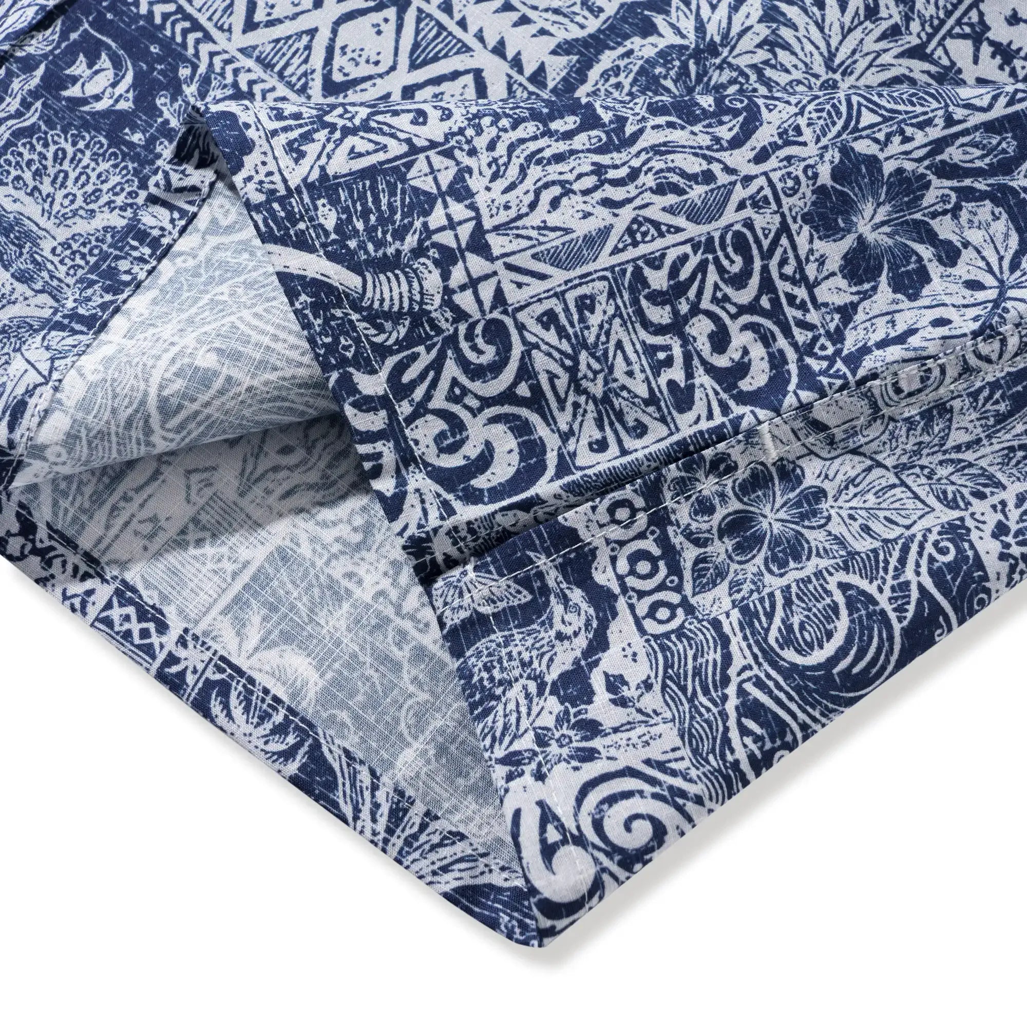 Men's Hawaiian Shirt Short Sleeve Button-down 100% Cotton Blue Aloha Tiki Isle Archive - Navy Blue By Cigar