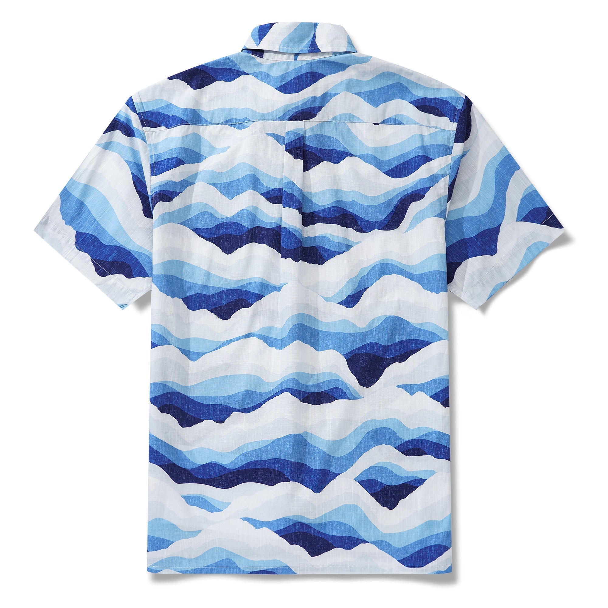 Men's Hawaiian Shirt Short Sleeve Button-down 100% Cotton Blue Aloha Mountain and Sea By Patch
