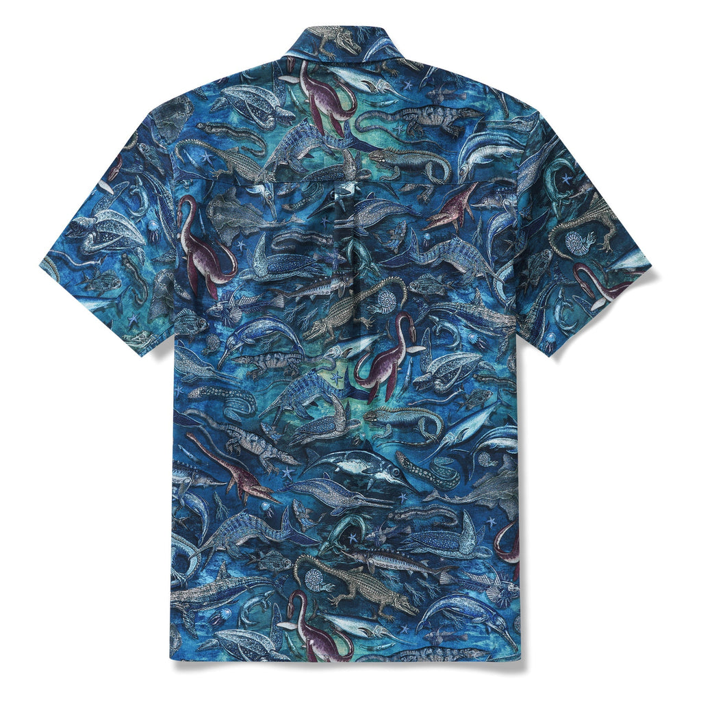 Men's Hawaiian Shirt Short Sleeve Button-down 100% Cotton Blue Aloha Ocean Dreams By Mo