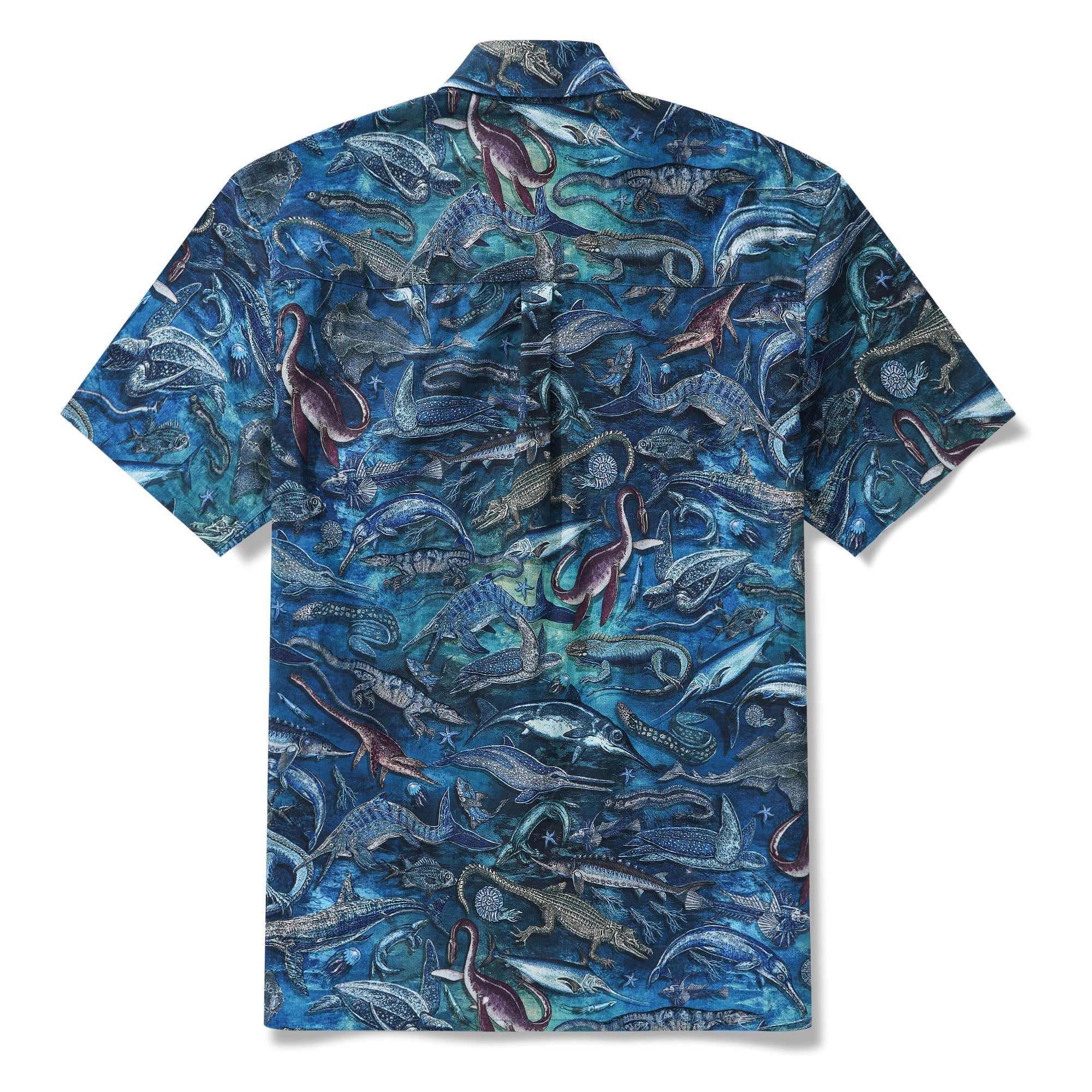 Men's Hawaiian Shirt Short Sleeve Button-down 100% Cotton Blue Aloha Ocean Dreams By Mo