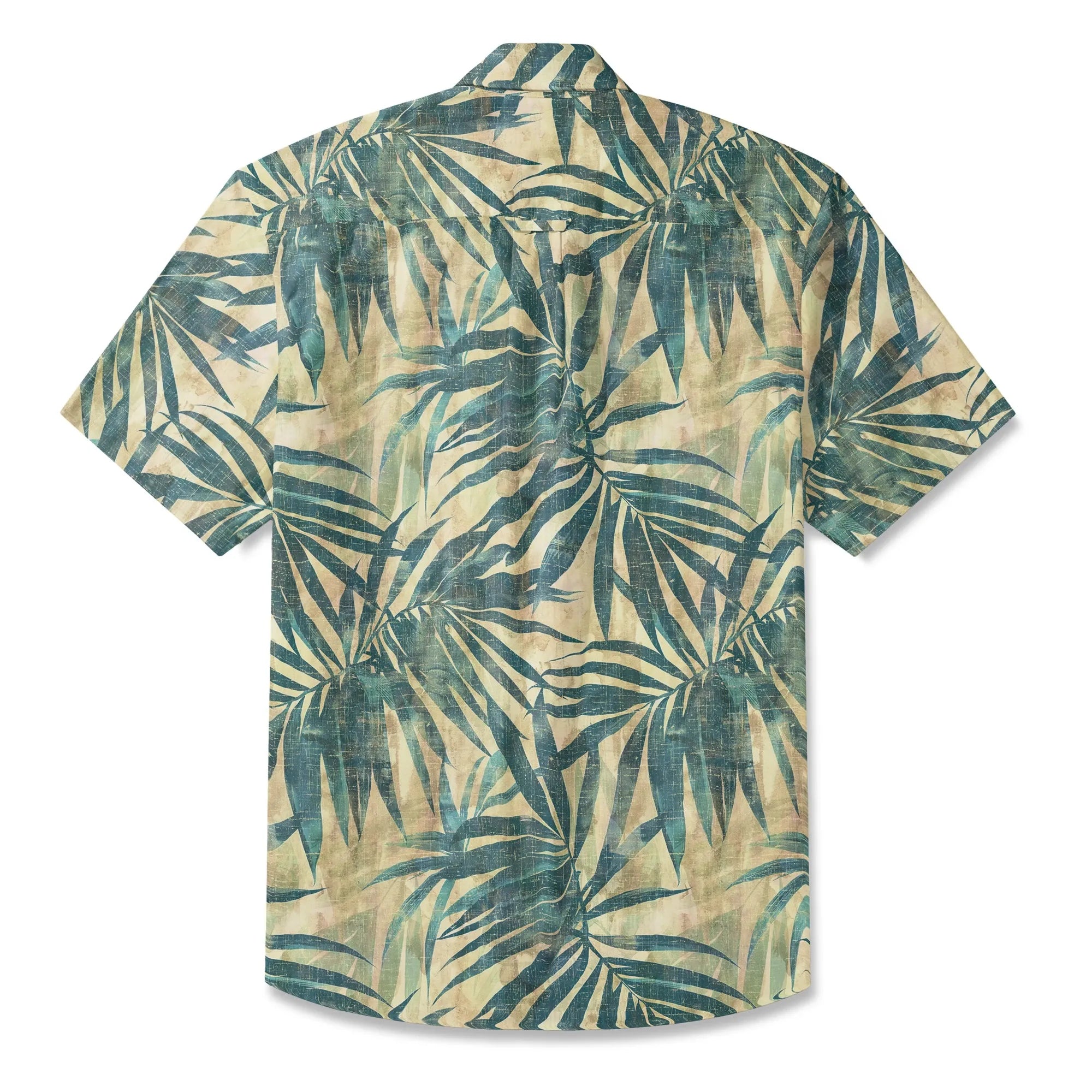LeosWare® Men's Hawaiian Shirt Short Sleeve Button-up 100% Cotton Green Aloha Vintage Palm By Ann