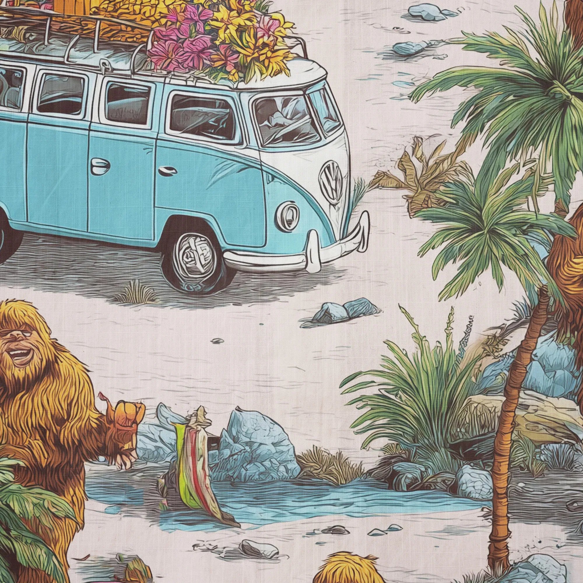 LeosWare® Men's Hawaiian Shirt Short Sleeve Button-up 100% Cotton Aloha Seaside Market Of The Bigfoot By Ann