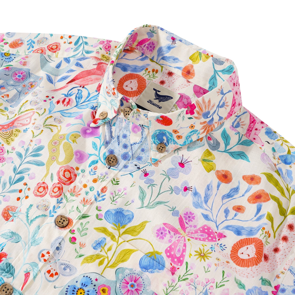 Men's Hawaiian Shirt Short Sleeve Button-down 100% Cotton Aloha Enchanted Wildlife By Huan huan