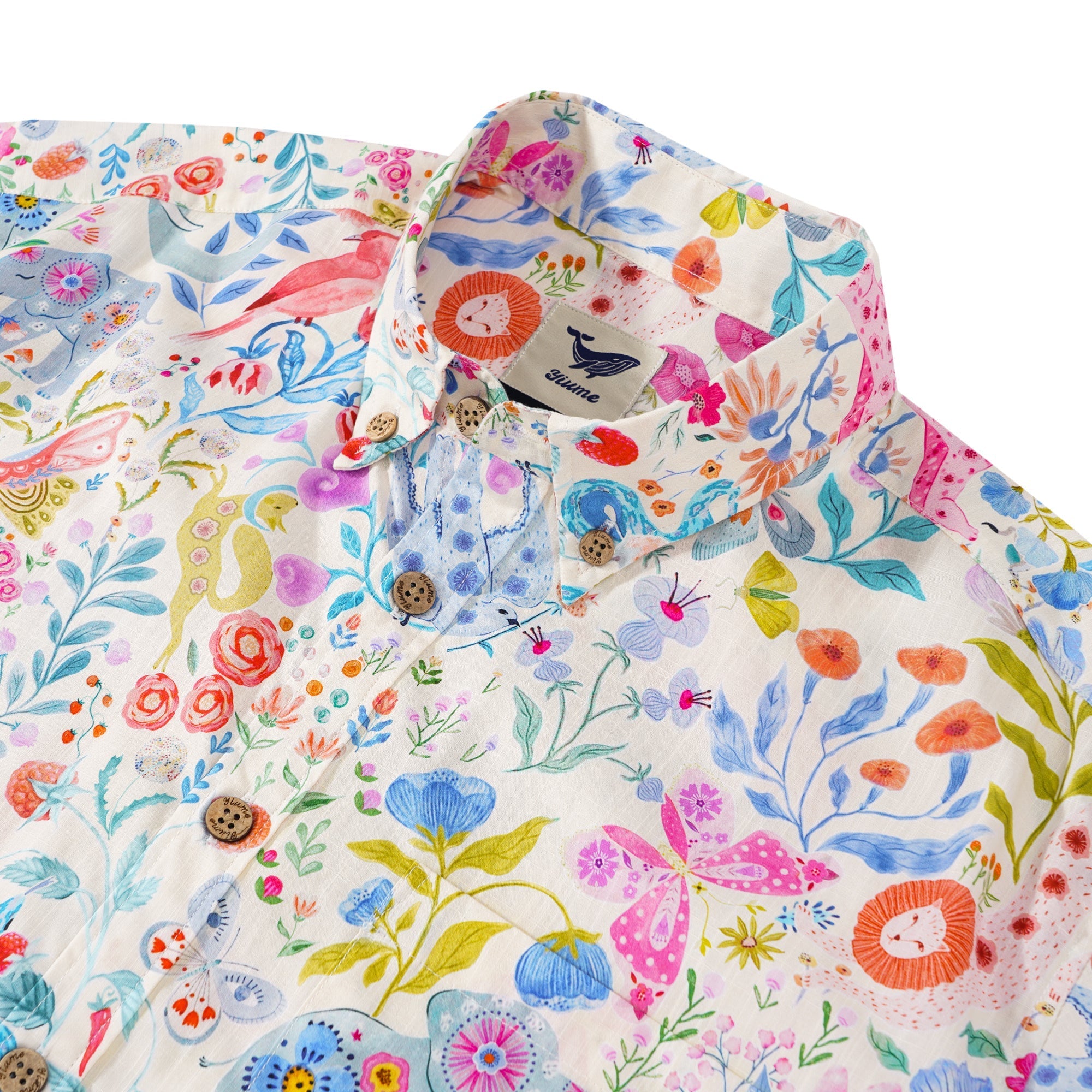 Men's Hawaiian Shirt Short Sleeve Button-down 100% Cotton Aloha Enchanted Wildlife By Huan huan