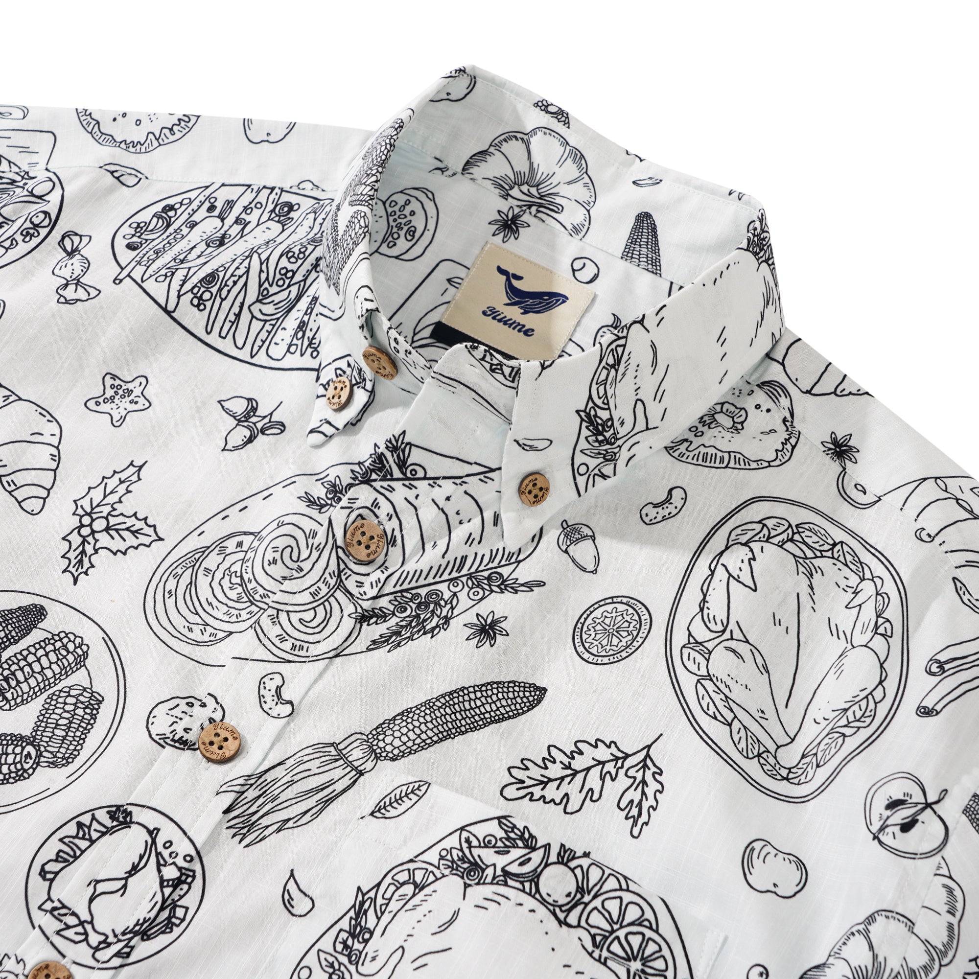 Thanksgiving Gift Men's Hawaiian Shirt Short Sleeve Button-down 100% Cotton White Aloha Harvest Sketch By Yakima