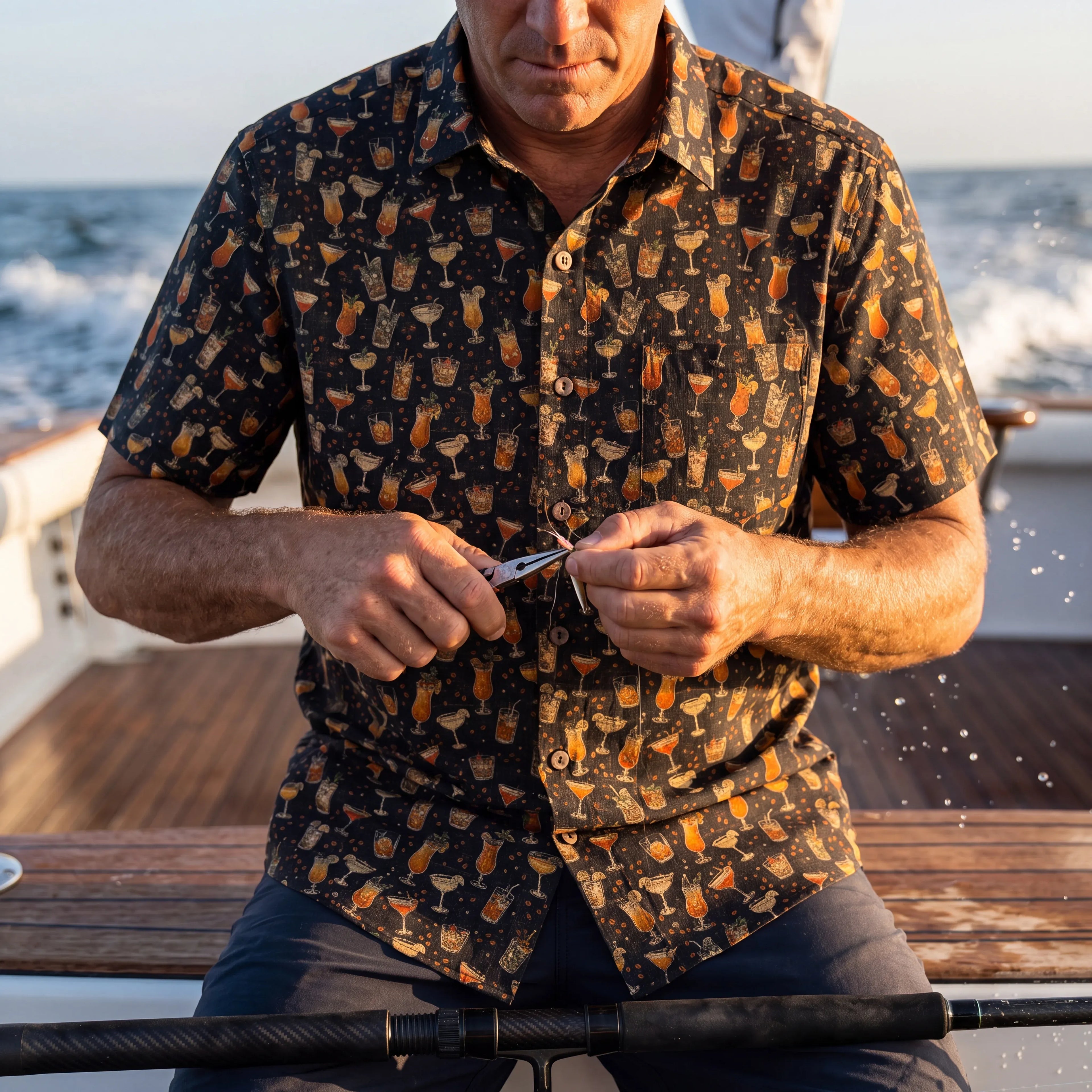 LeosWare® Men's Hawaiian Shirt Short Sleeve Button-up 100% Cotton Black Aloha `old Times Drinks Menu` By Ann