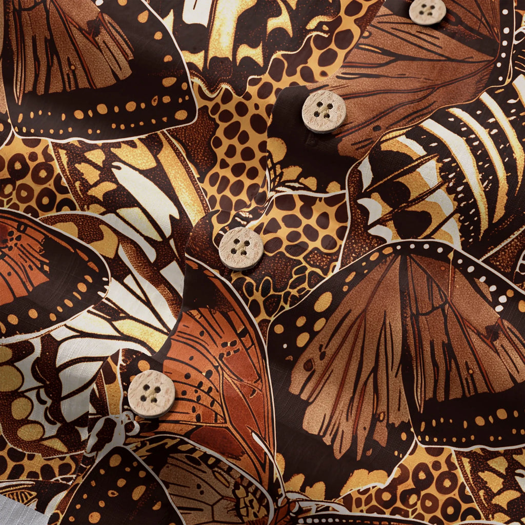 LeosWare® Men's Hawaiian Shirt Short Sleeve Button-up 100% Cotton Brown Aloha Butterfly Haven By Ann