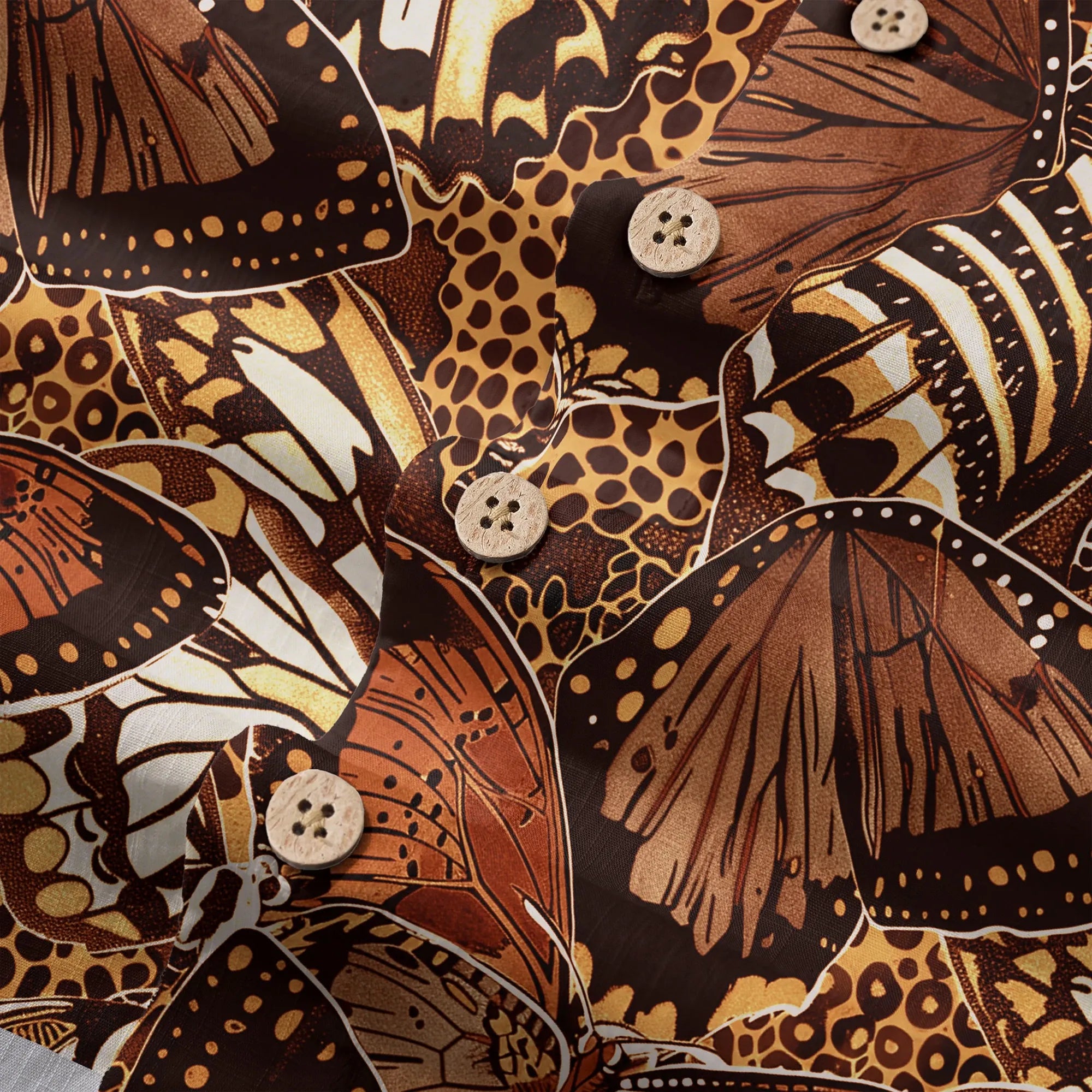 LeosWare® Men's Hawaiian Shirt Short Sleeve Button-up 100% Cotton Brown Aloha Butterfly Haven By Ann