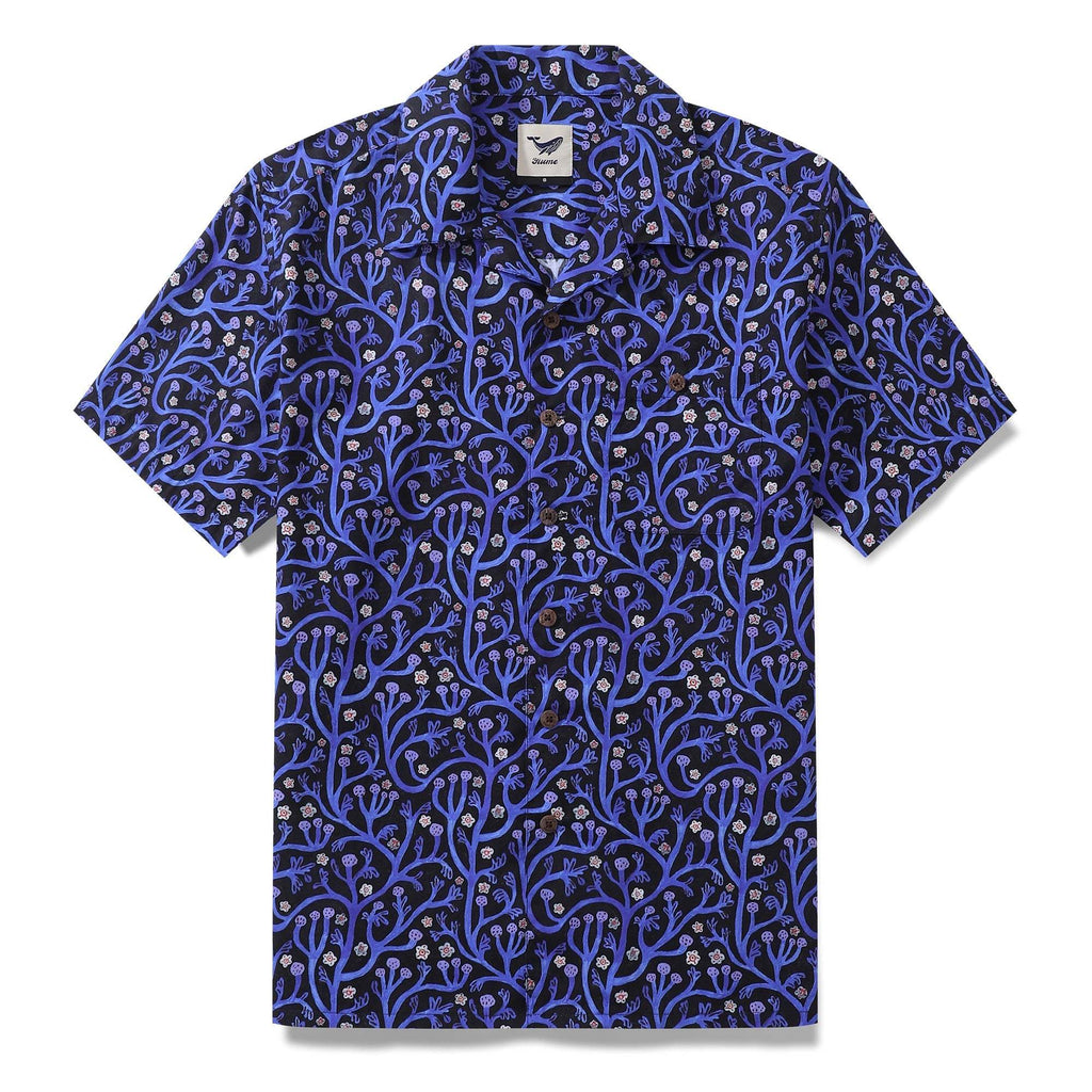 1960s Vintage Hawaiian Shirt For Men 100% Cotton Camp Collar Shirt Midnight Garden Shirt By Monika Forsberg