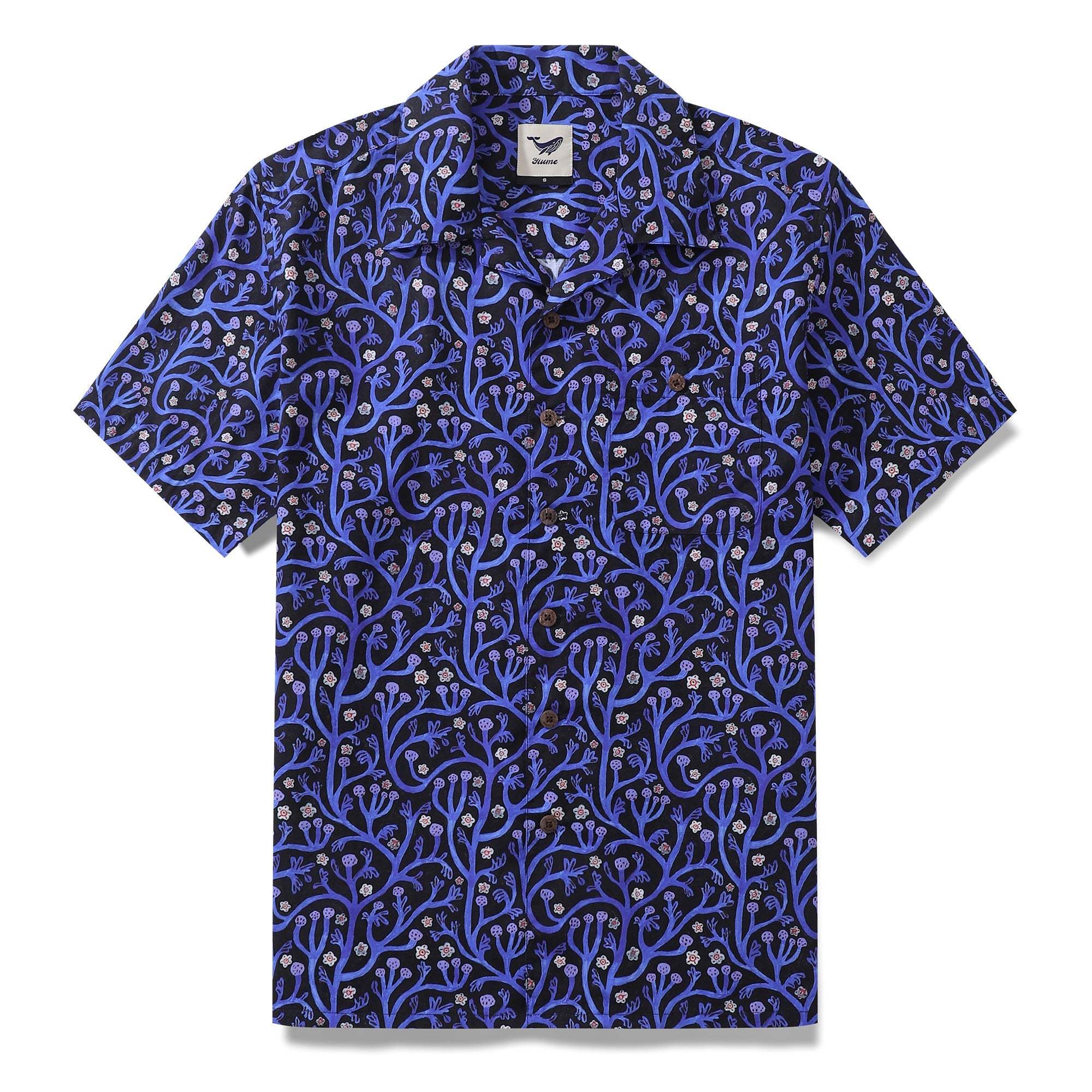 1960s Vintage Hawaiian Shirt For Men 100% Cotton Camp Collar Shirt Midnight Garden Shirt By Monika Forsberg