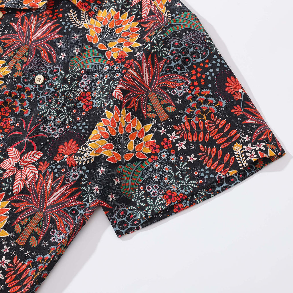 100% Silk Men's Hawaiian Shirt Quirky Plants Print Camp collar Short Sleeve Aloha Shirt By Sylvia