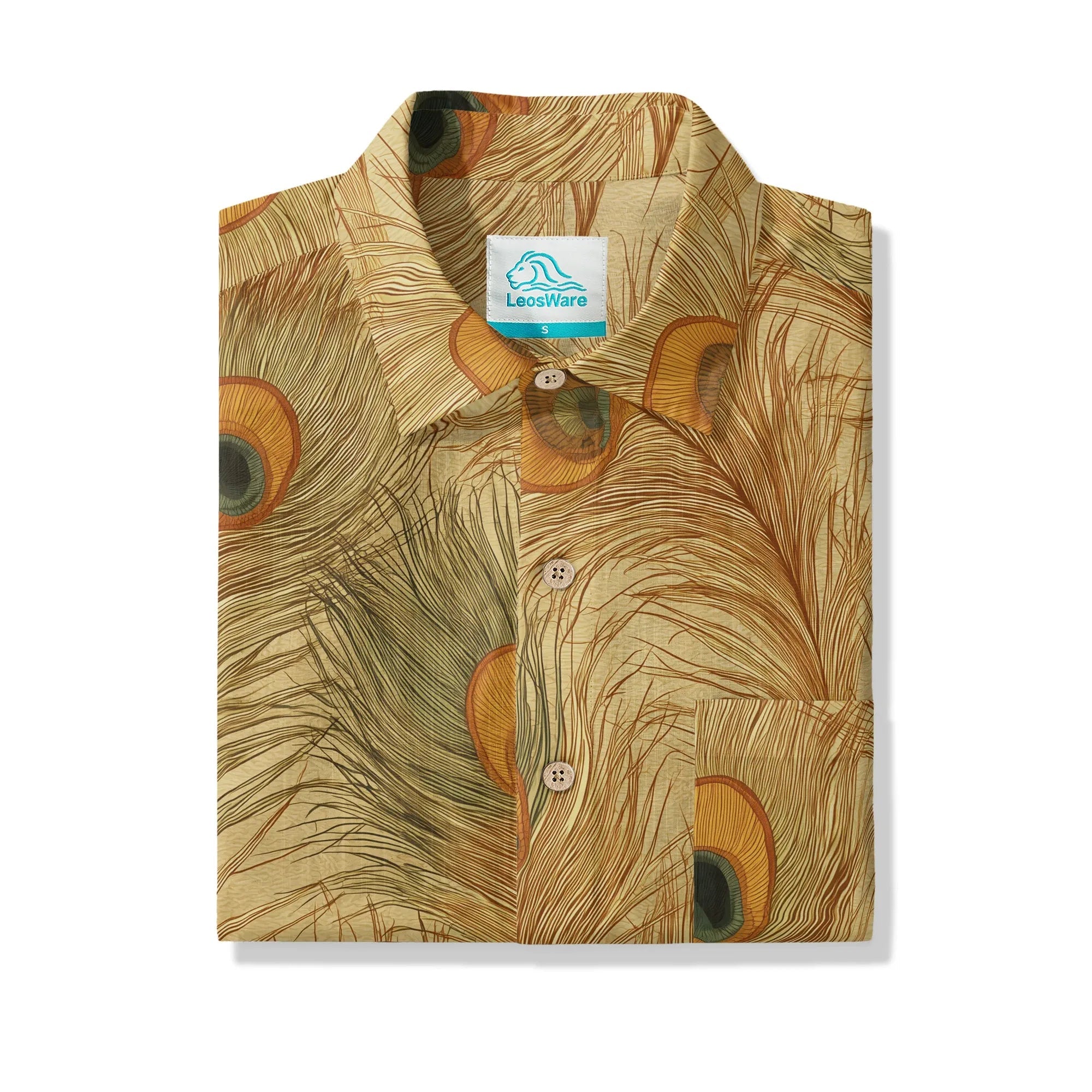 LeosWare® Chemise Hawaïenne pour Homme à Manches Courtes Boutonnée 100 % Coton Jaune Aloha Ocre Or Plume de Pinson par Ann