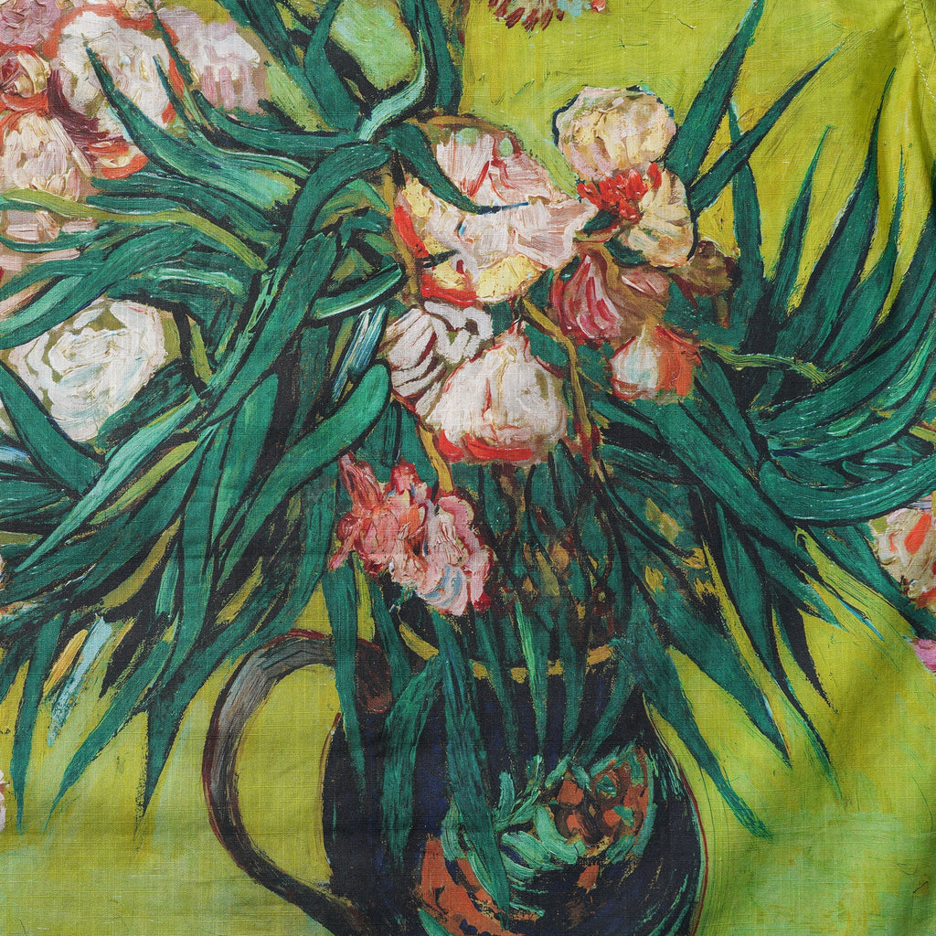 Men's Hawaiian Shirt Short Sleeve Camp Collar 100% Cotton Green Aloha Van Gogh Blossoms By Mo