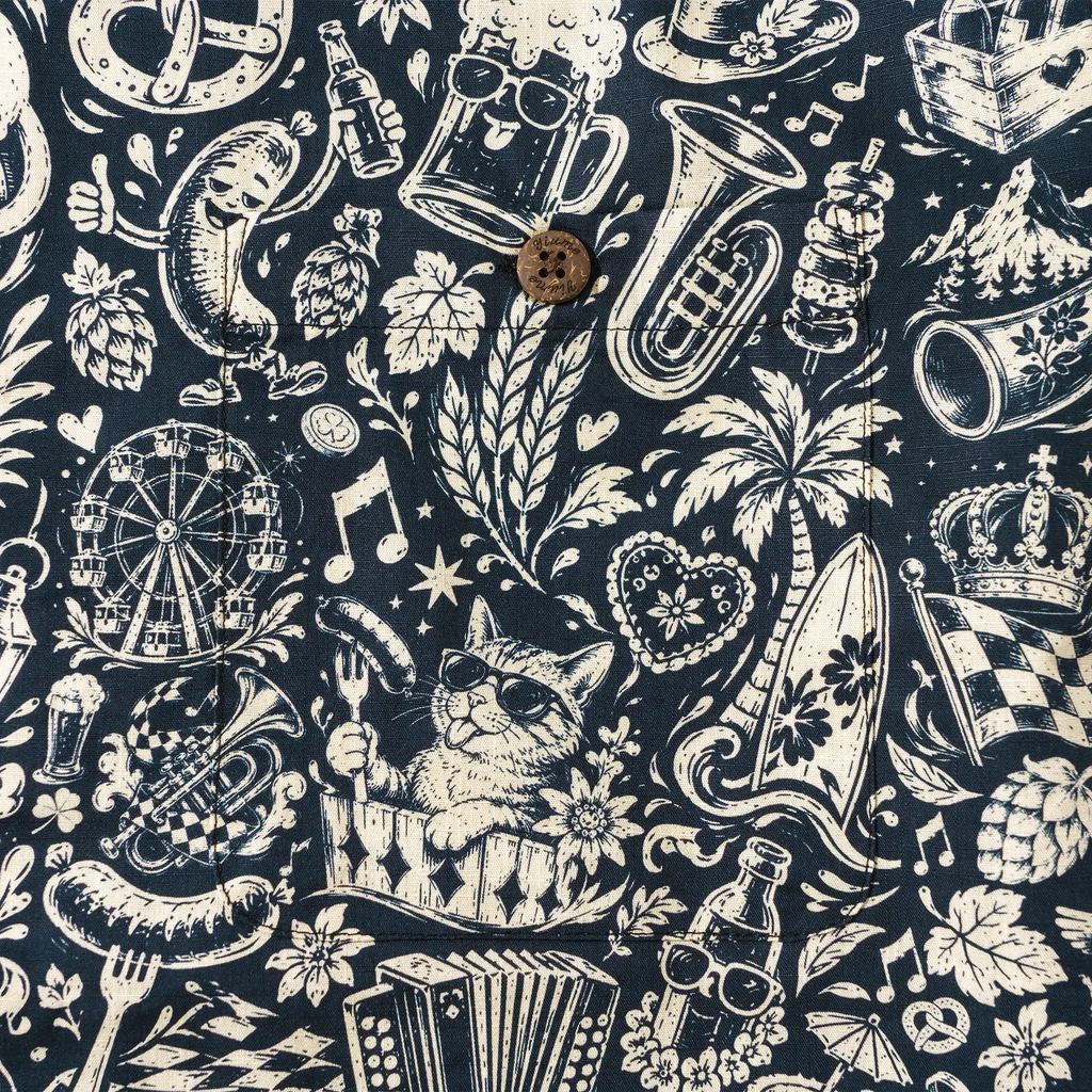 Men's Hawaiian Shirt Short Sleeve Camp Collar 100% Cotton Blue Aloha Vintage Beer Festival Cheer - Blue By Cigar
