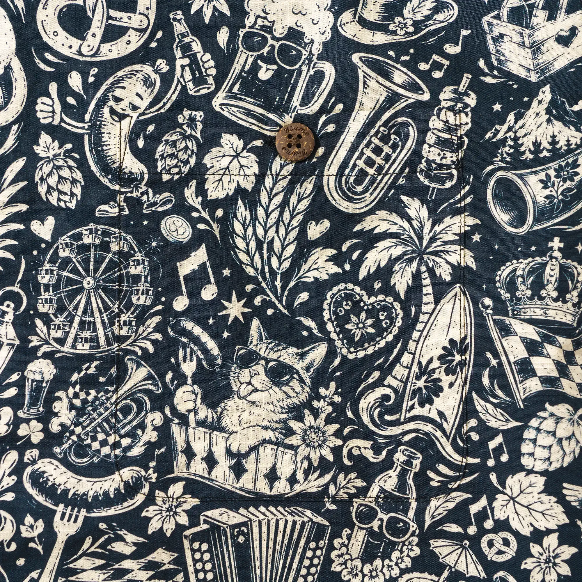 Men's Hawaiian Shirt Short Sleeve Camp Collar 100% Cotton Blue Aloha Vintage Beer Festival Cheer - Blue By Cigar