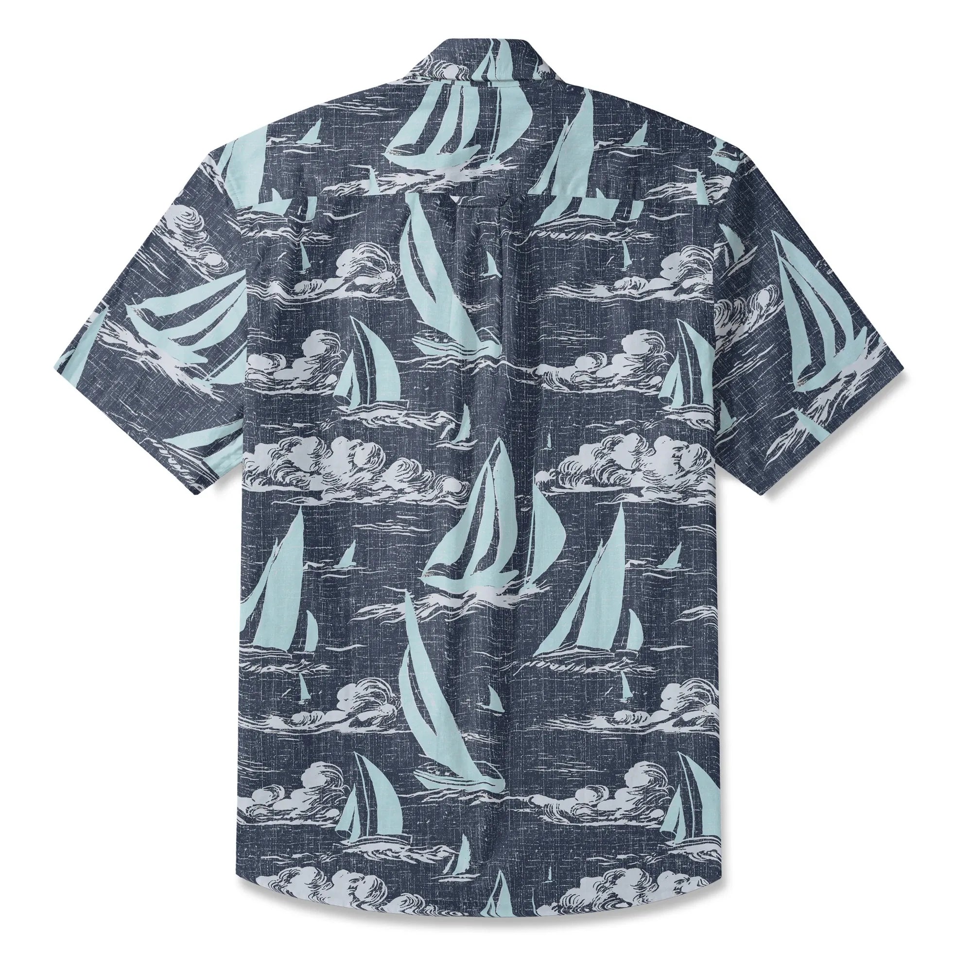 LeosWare® Sailboat Men's Hawaiian Shirt Short Sleeve Button-up 100% Cotton Blue Aloha Sailing To The Horizon By Ann