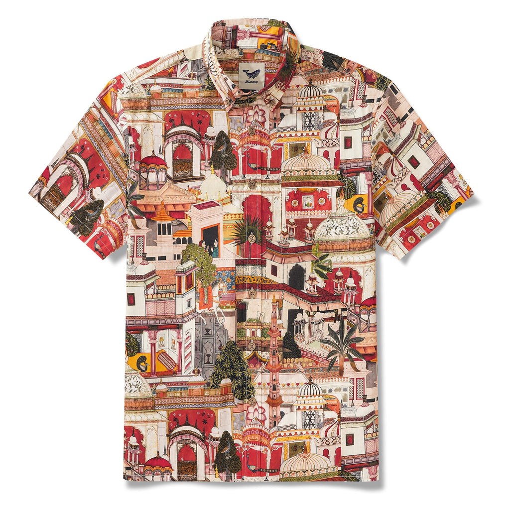 Men's Hawaiian Shirt Short Sleeve Button-down 100% Cotton Yellow Aloha Exotic Elegance By Mo