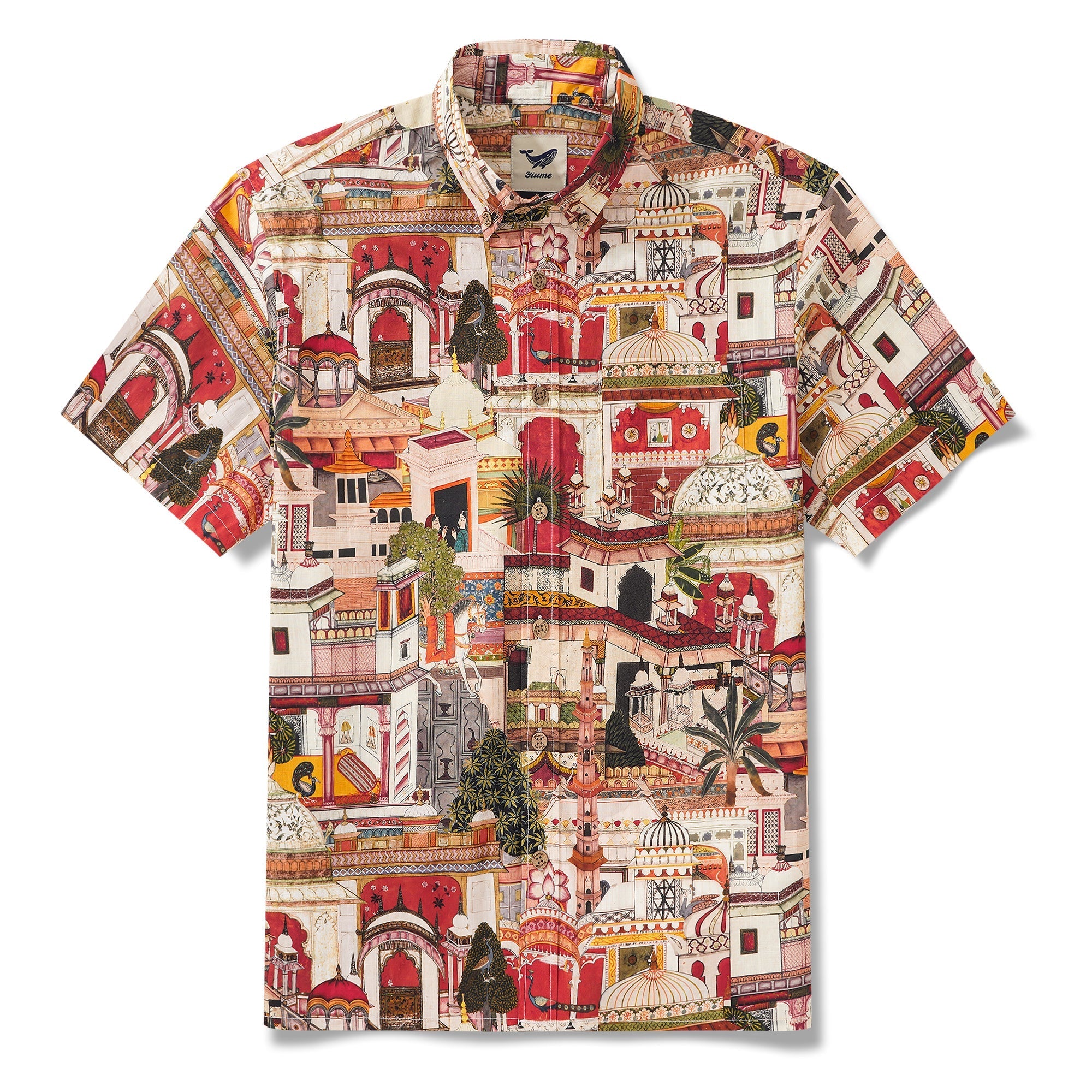 Men's Hawaiian Shirt Short Sleeve Button-down 100% Cotton Yellow Aloha Exotic Elegance By Mo