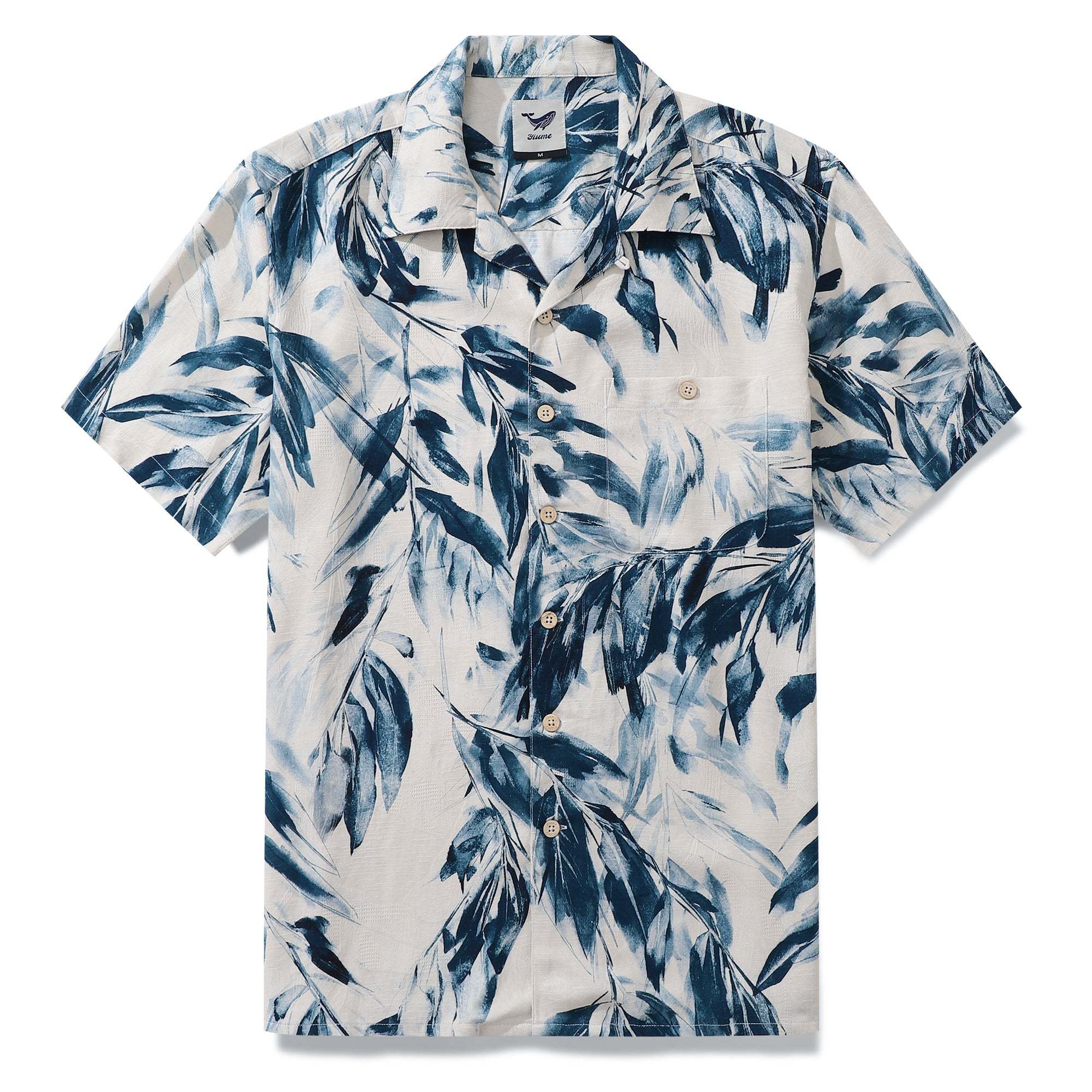 Men's 100%Silk Hawaiian Shirt Painting Bamboo Leaves Print Camp collar Short Sleeve Aloha Shirt By Amy