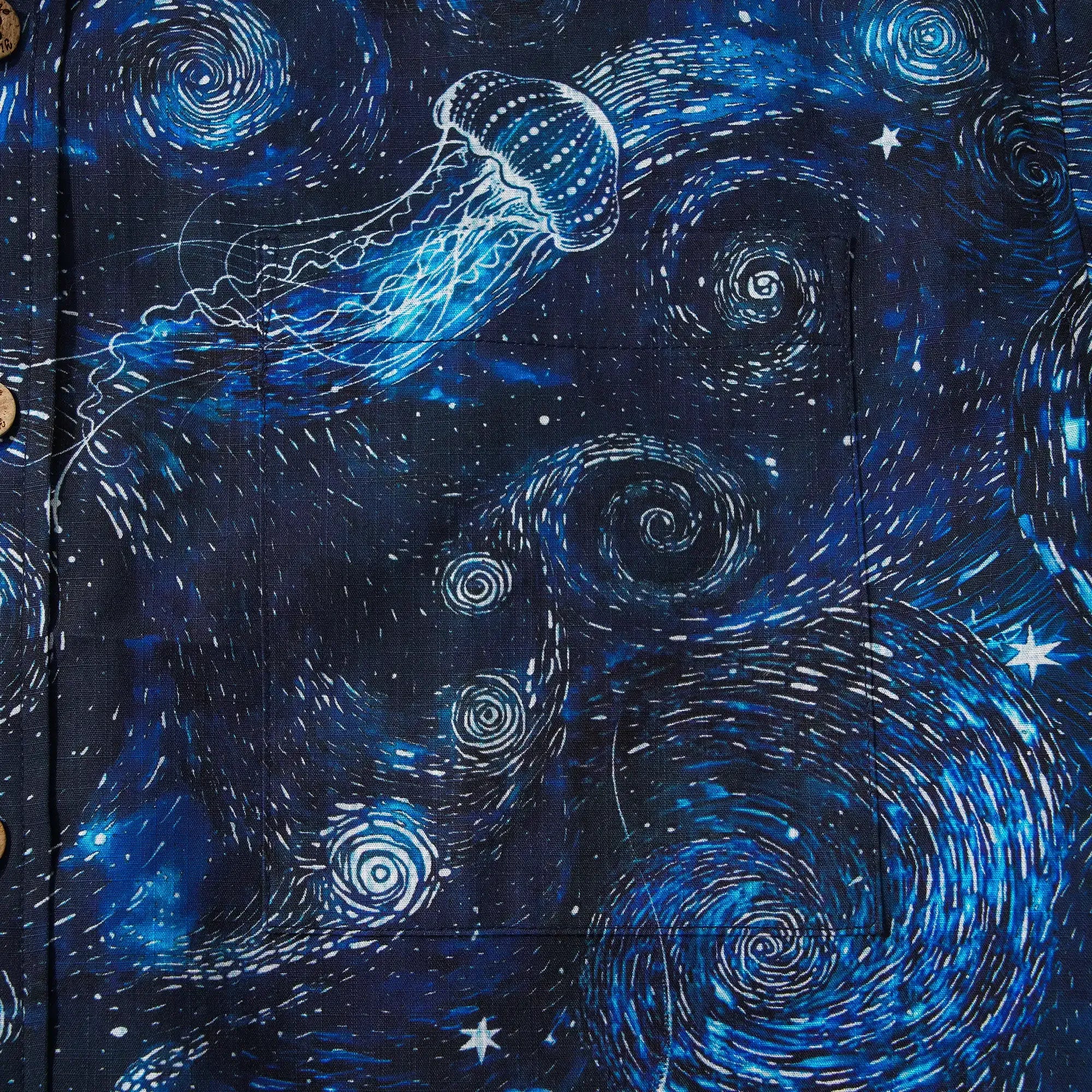 Men's Hawaiian Shirt Short Sleeve Button-down 100% Cotton Blue Aloha Dreams Of The Starry Sea Jellyfish Whale By Mo