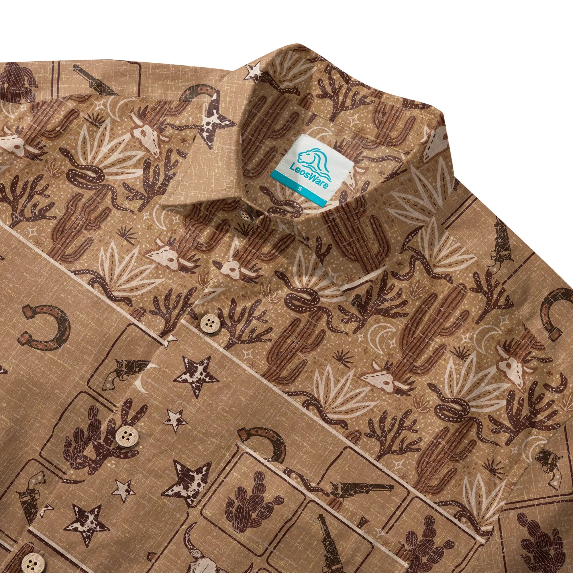 LeosWare® Men's Hawaiian Shirt Short Sleeve Button-up 100% Cotton Brown Aloha Vintage Western Dusk By Huan Huan