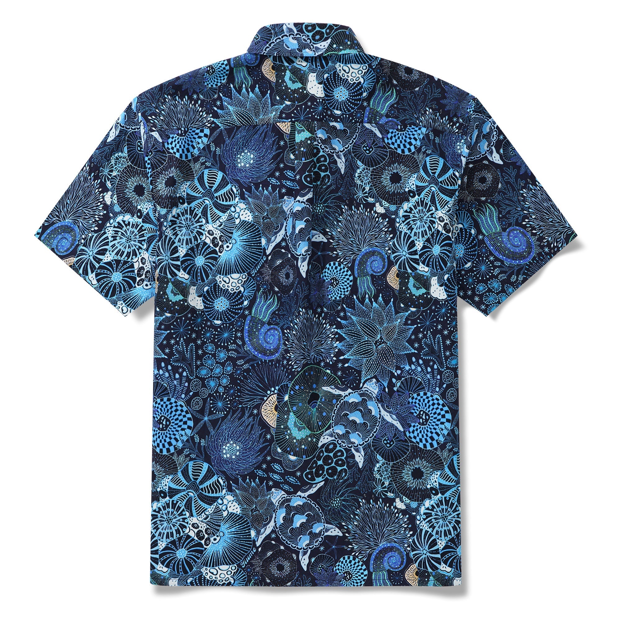 Sea Turtle Men's Hawaiian Shirt Short Sleeve Button-down 100% Cotton Blue Aloha Reef Rules By Mo