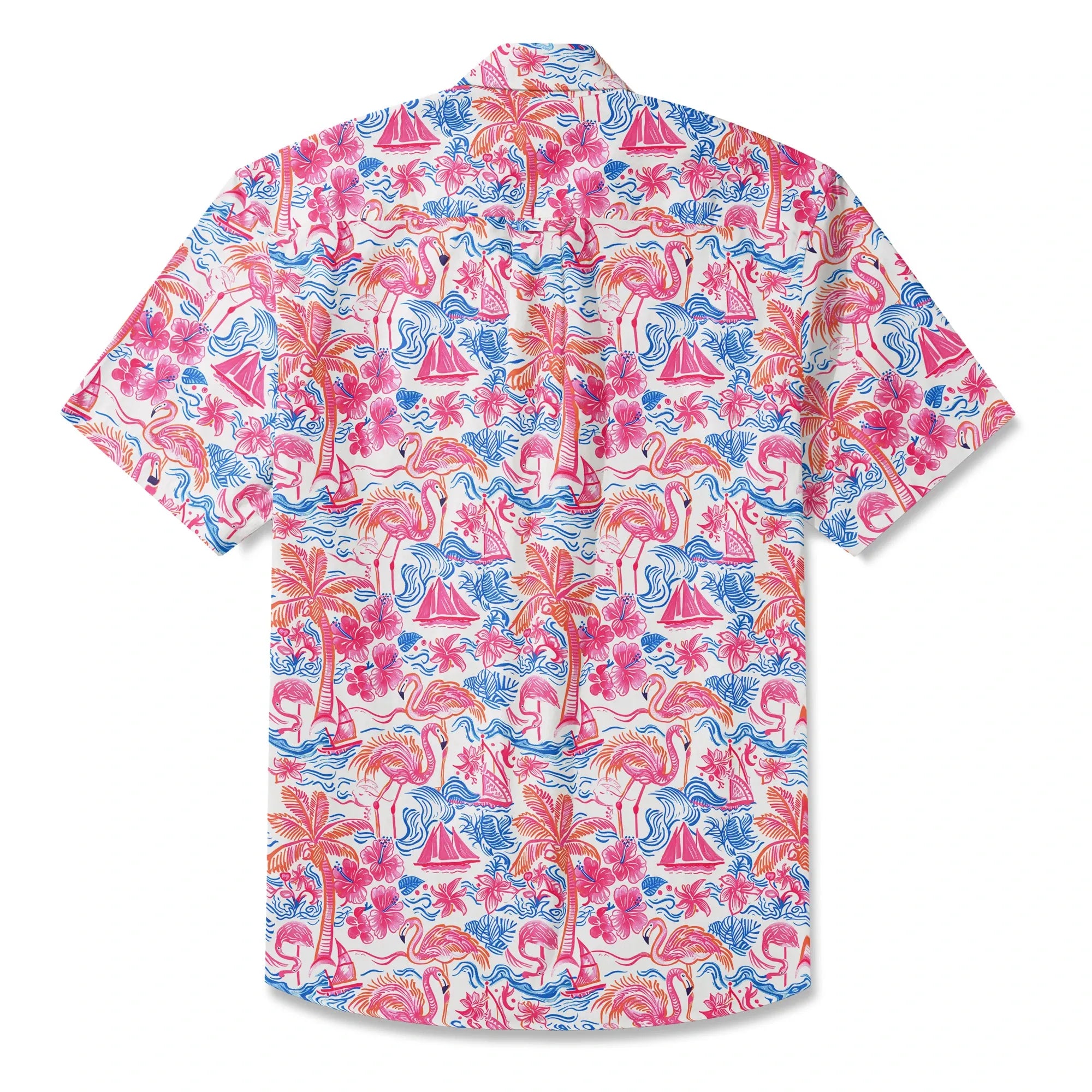LeosWare® Men's Hawaiian Shirt Short Sleeve Button-up 100% Cotton Aloha Tropical Fire Bay By Ann