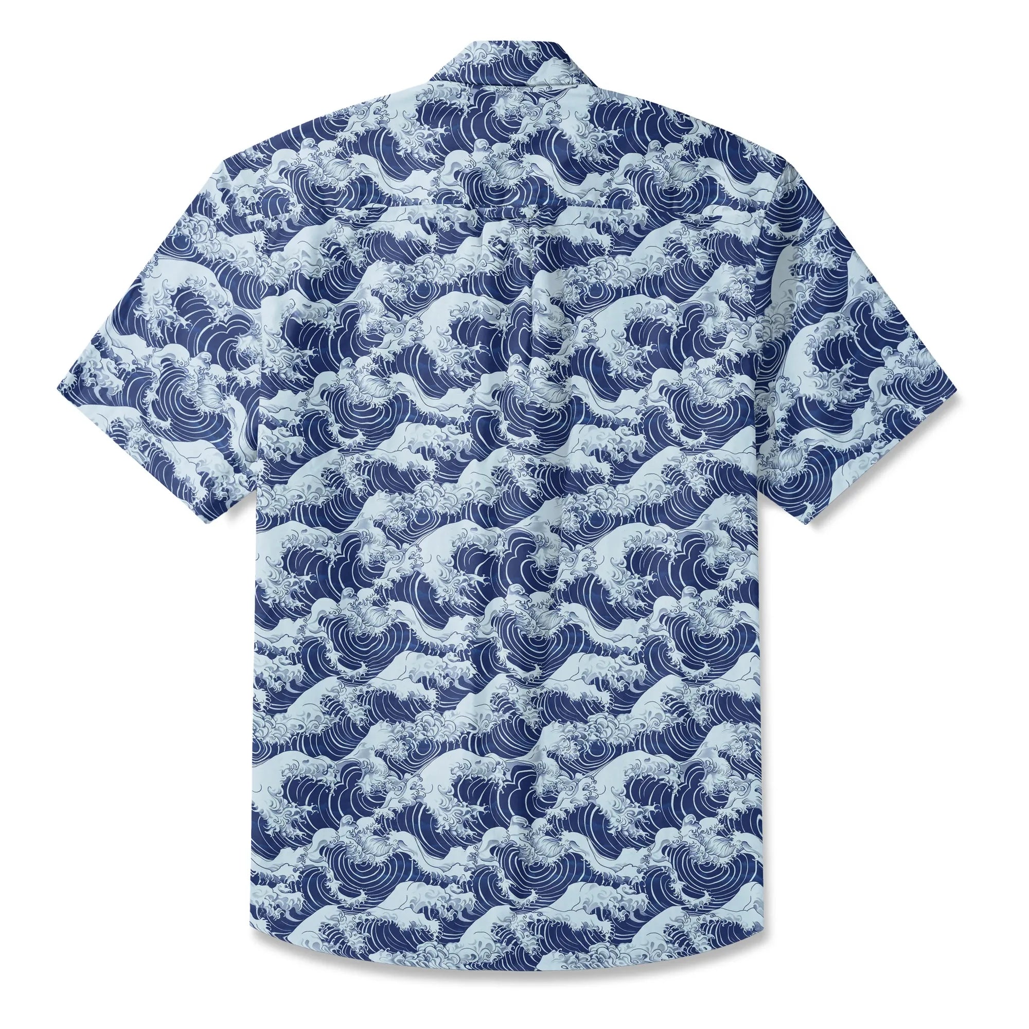 LeosWare® Men's Hawaiian Shirt Short Sleeve Button-up 100% Cotton Blue Aloha Blue Wave World By Ann