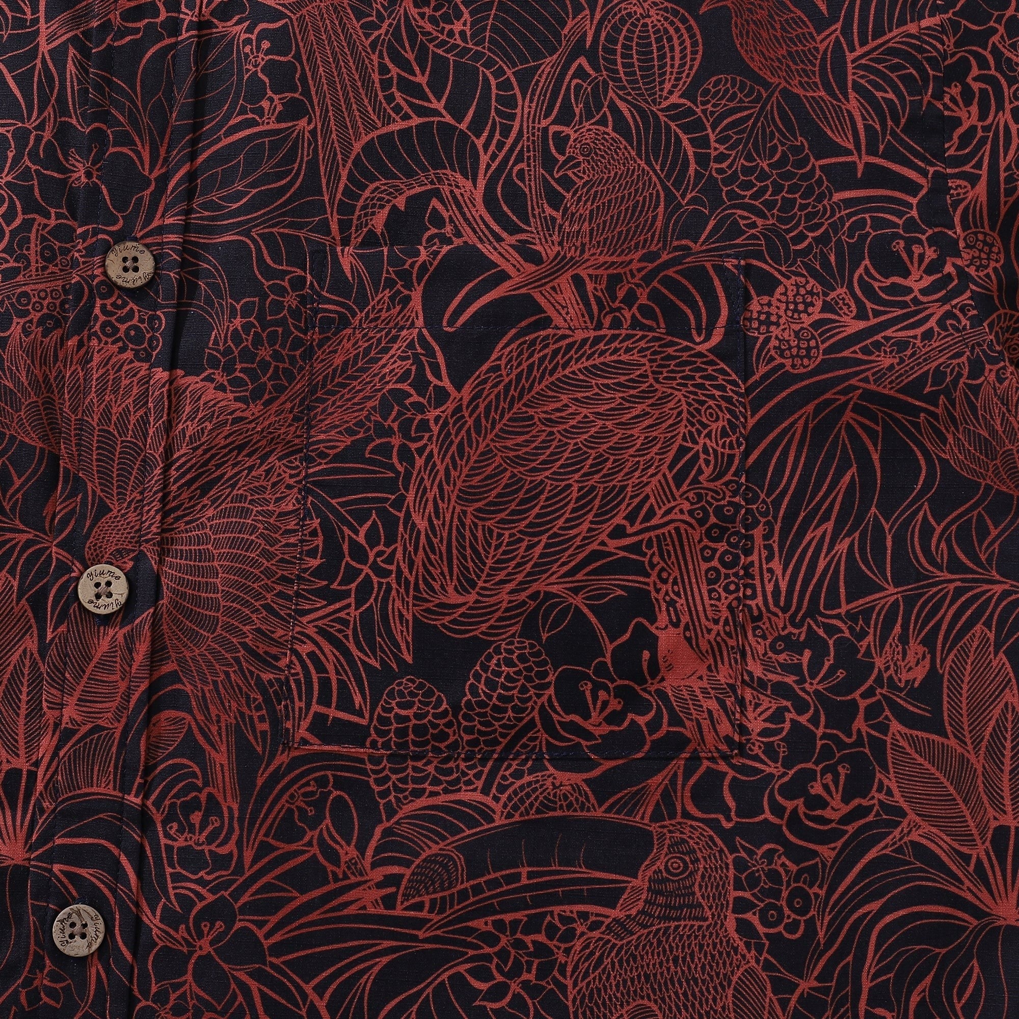 Men's Breathable Shirt Red Hawaiian Shirt Birds Print 100% Cotton Short Sleeve Button-down Shirt By Sun