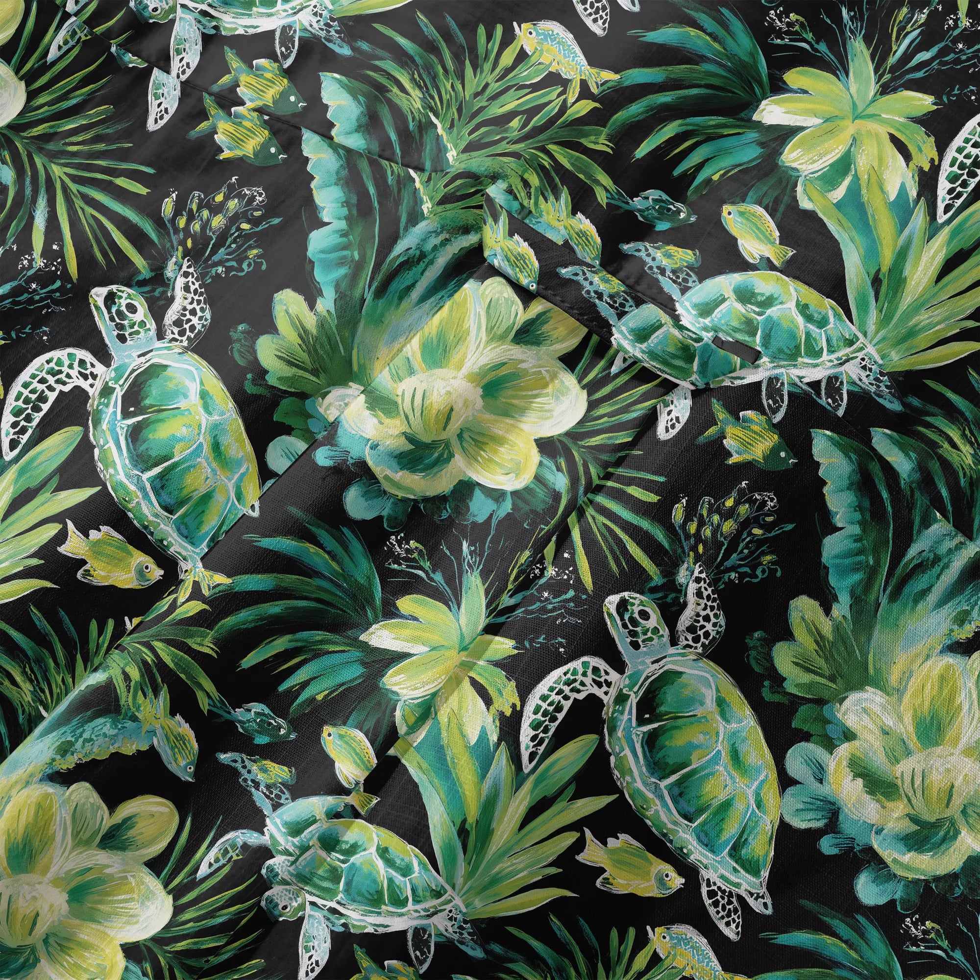 LeosWare® Men's Hawaiian Shirt Short Sleeve Button-up 100% Cotton Green Aloha Deep Sea Green Reflection By Ann