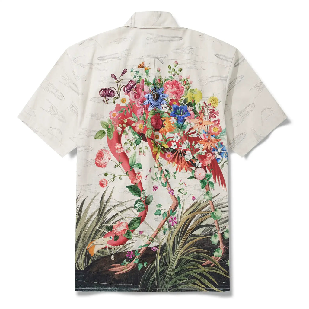 Men's Hawaiian Shirt Short Sleeve Button-down 100% Cotton Flower Floral Aloha Flamboyant Flamingo Blooms By Mo