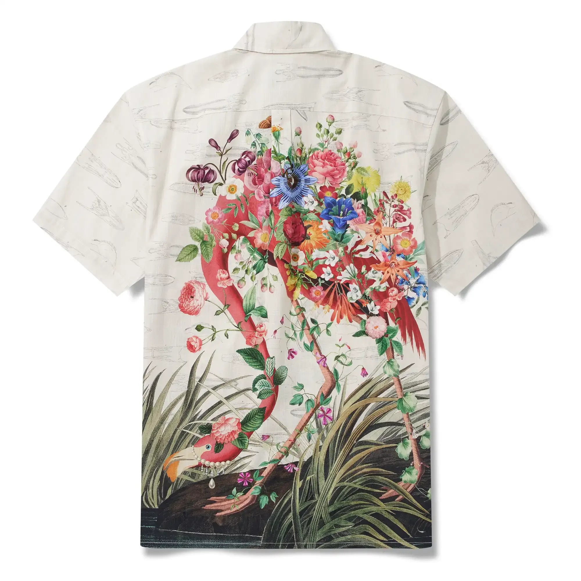 Men's Hawaiian Shirt Short Sleeve Button-down 100% Cotton Flower Floral Aloha Flamboyant Flamingo Blooms By Mo