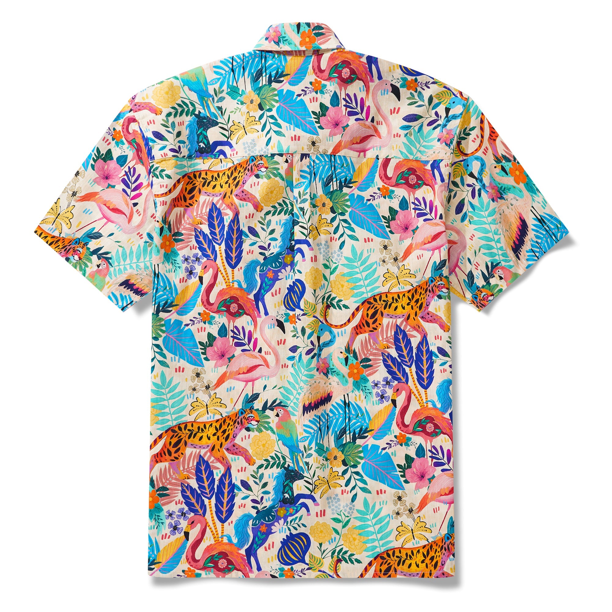 Men's Colorful Hawaiian Shirt Short Sleeve Button-down 100% Cotton Aloha Jungle Whimsy By Zeke